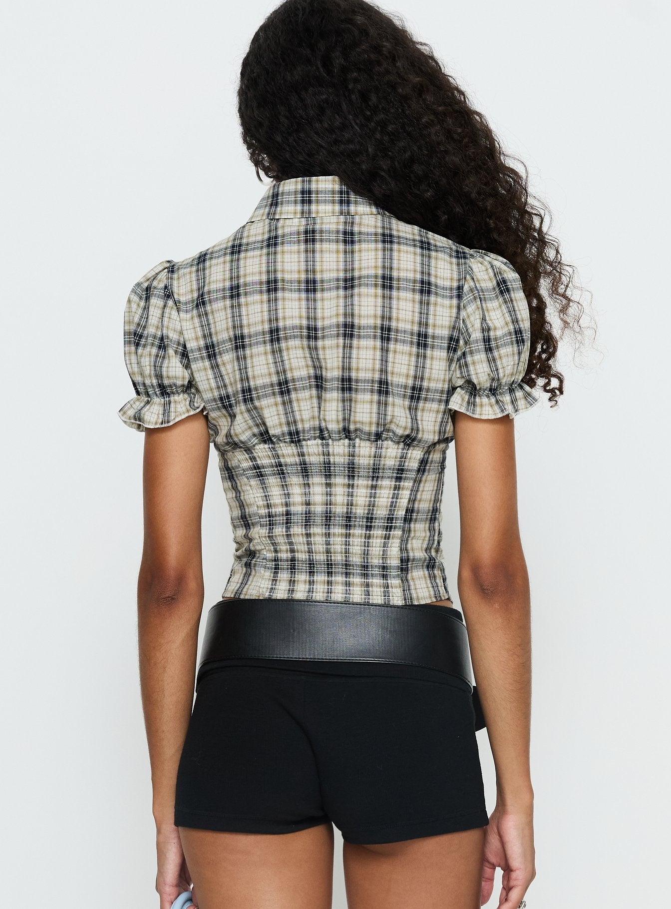 Maxfield Collared Button Up Blouse Top Multi Check