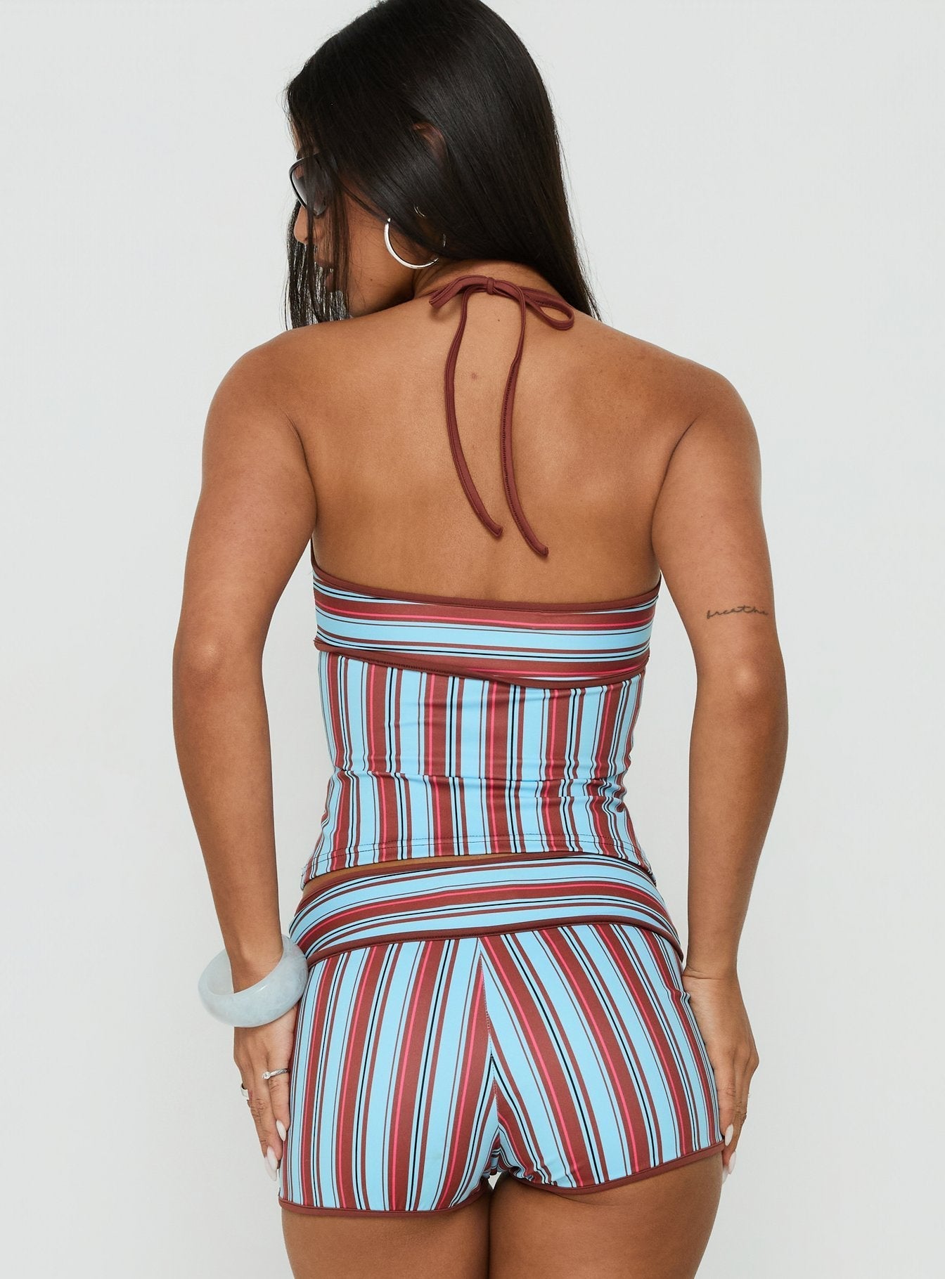Makira Halter Top Brown / Blue Stripe