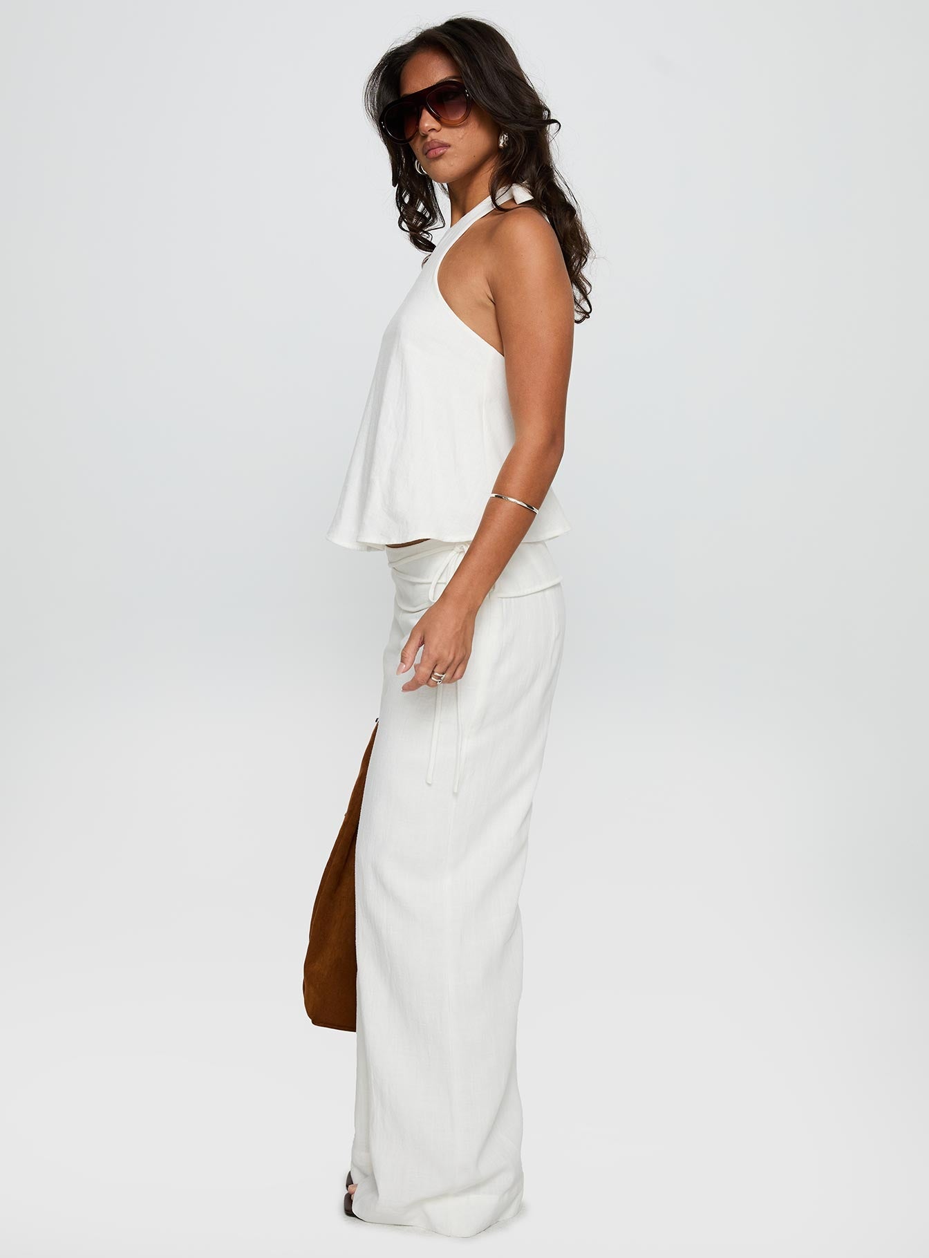 Silver Moon Linen Blend Tie Pants White Petite