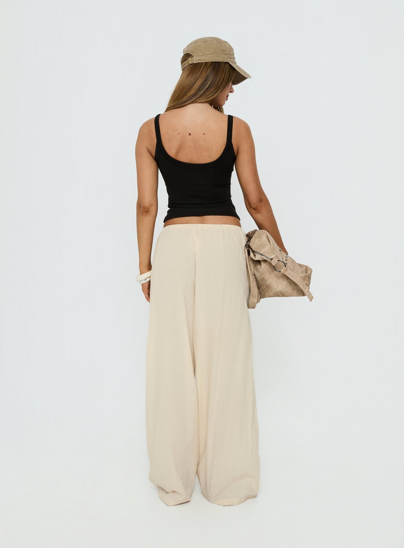 Lunea Concealed Waistband Pants Beige Stripe