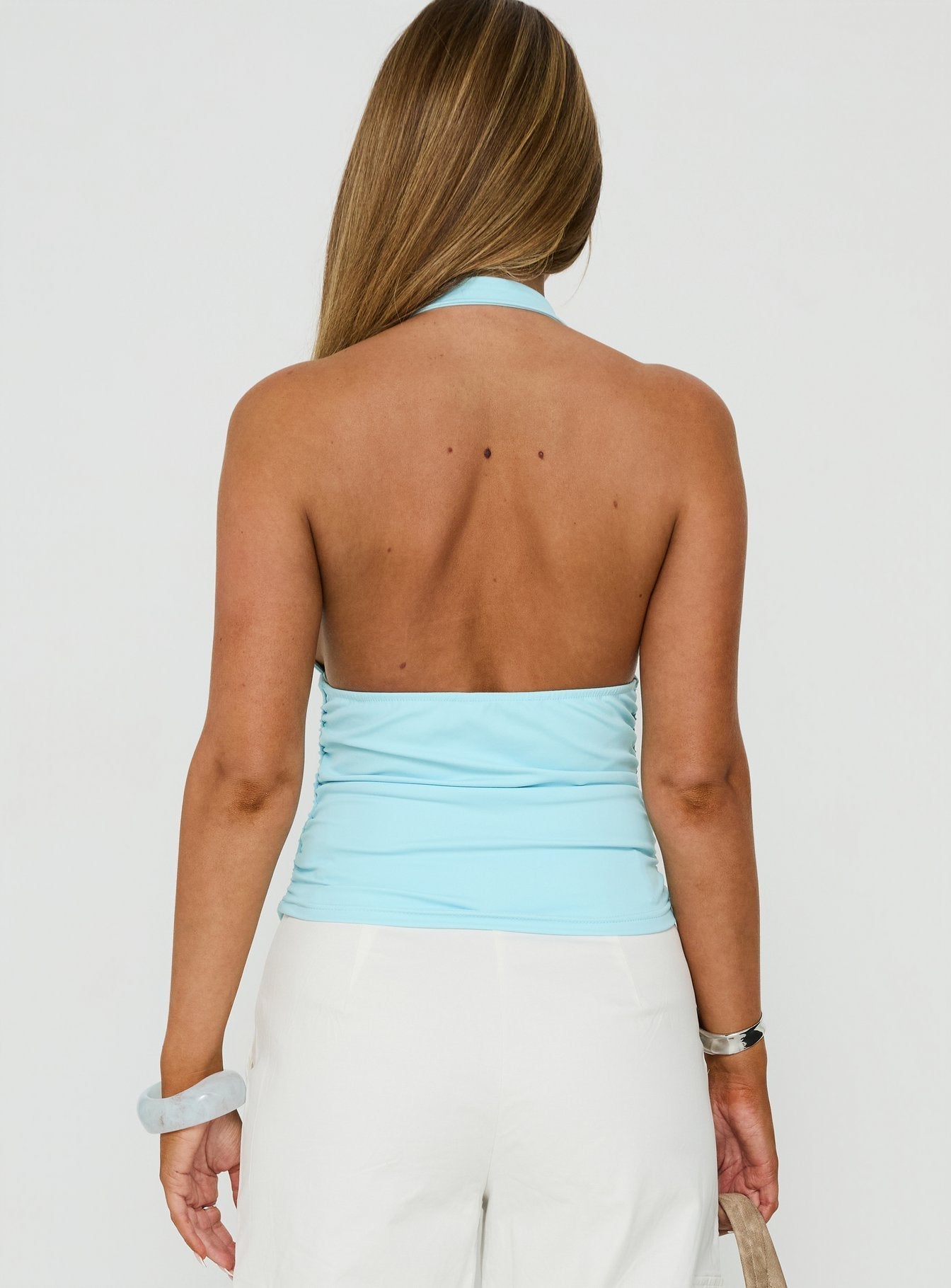 Mood Ring Ruched Halter Top Aqua