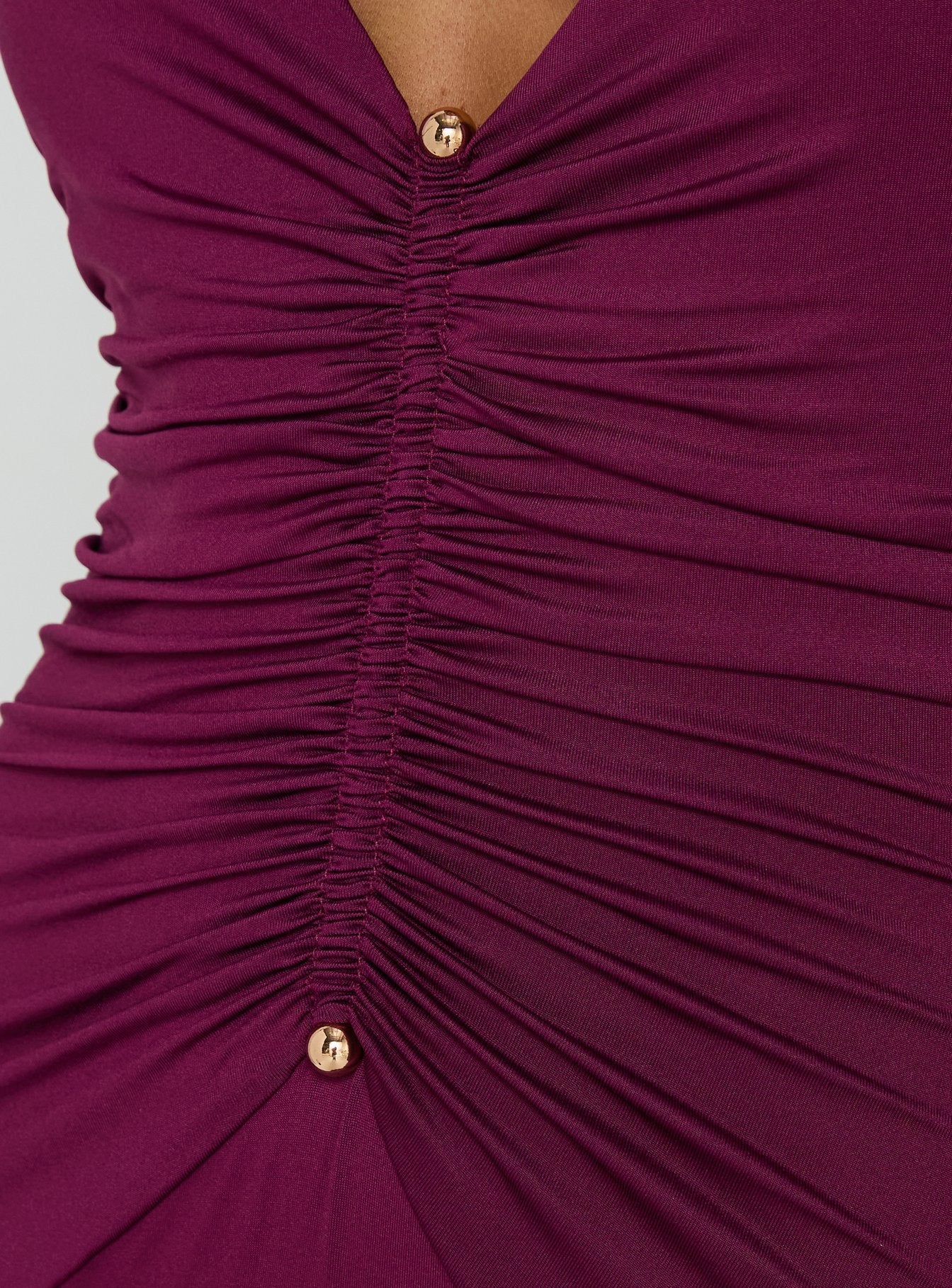 Erene Ruched Halter Maxi Dress Berry