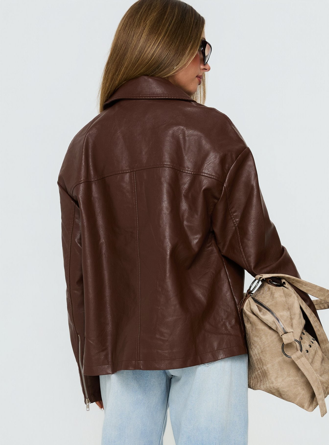 Napoleon Faux Leather Jacket Dark Brown