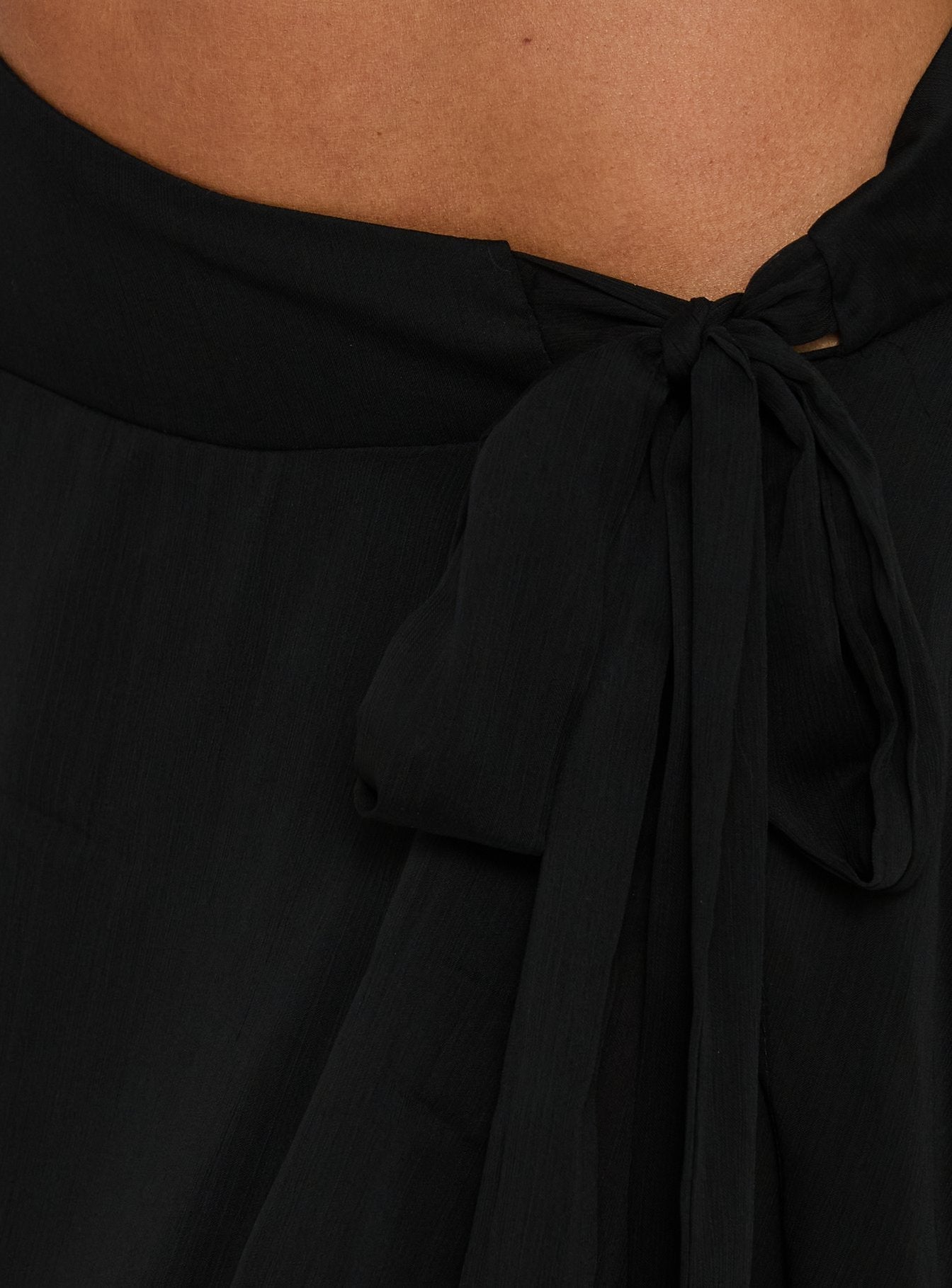 Ophella Tie Waist Chiffon Midi Skirt Black