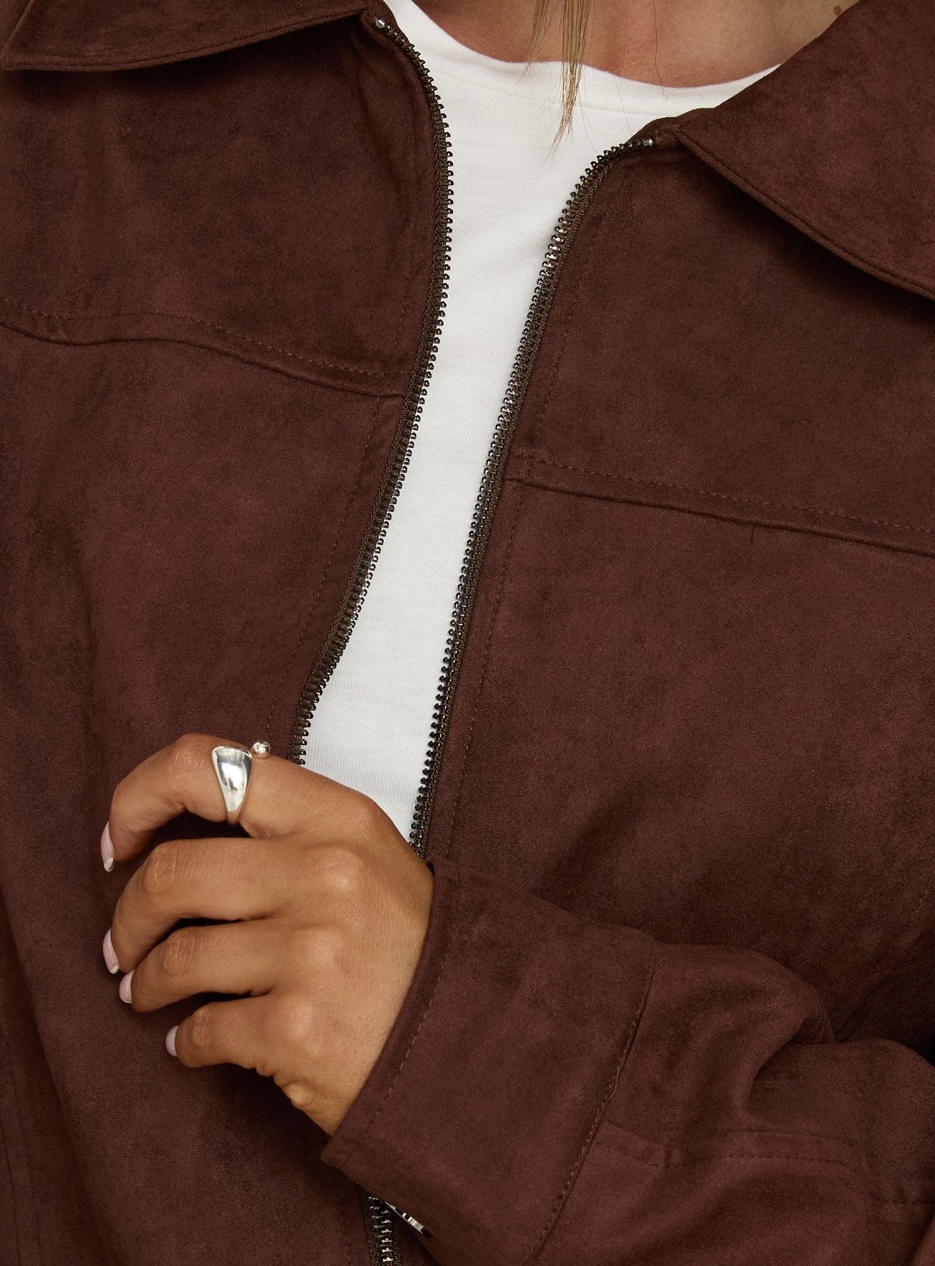 Goldsmith Faux Suede Tassel Bomber Jacket Chocolate