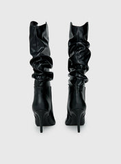 Pop Style Scrunched Pointed Toe Boots Black