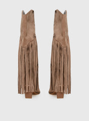 Like An Angel Faux Suede Tassel Knee High Boots Tan