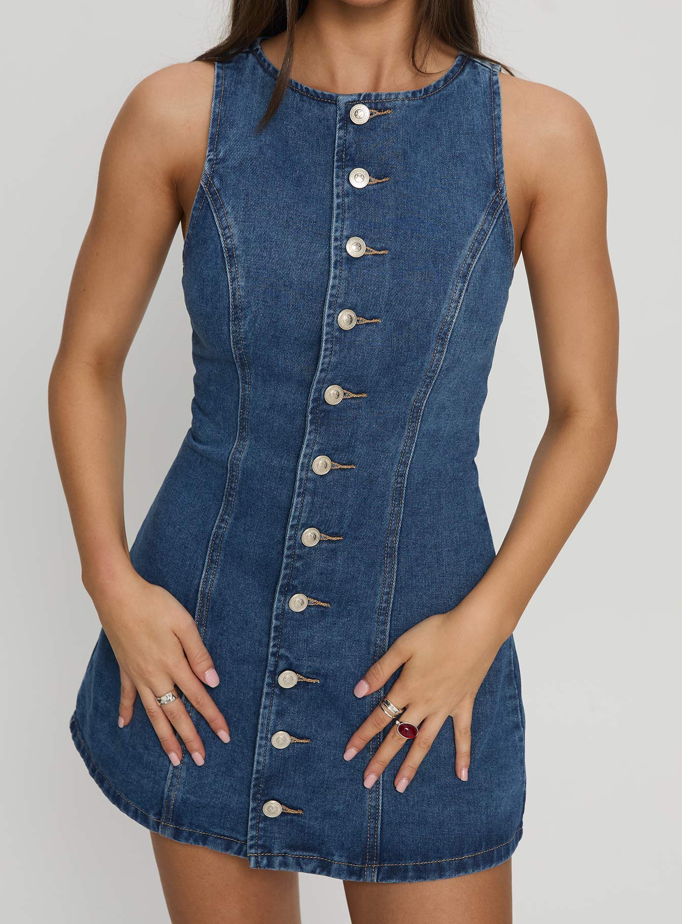 Yumiko Denim Romper Mid Wash Petite