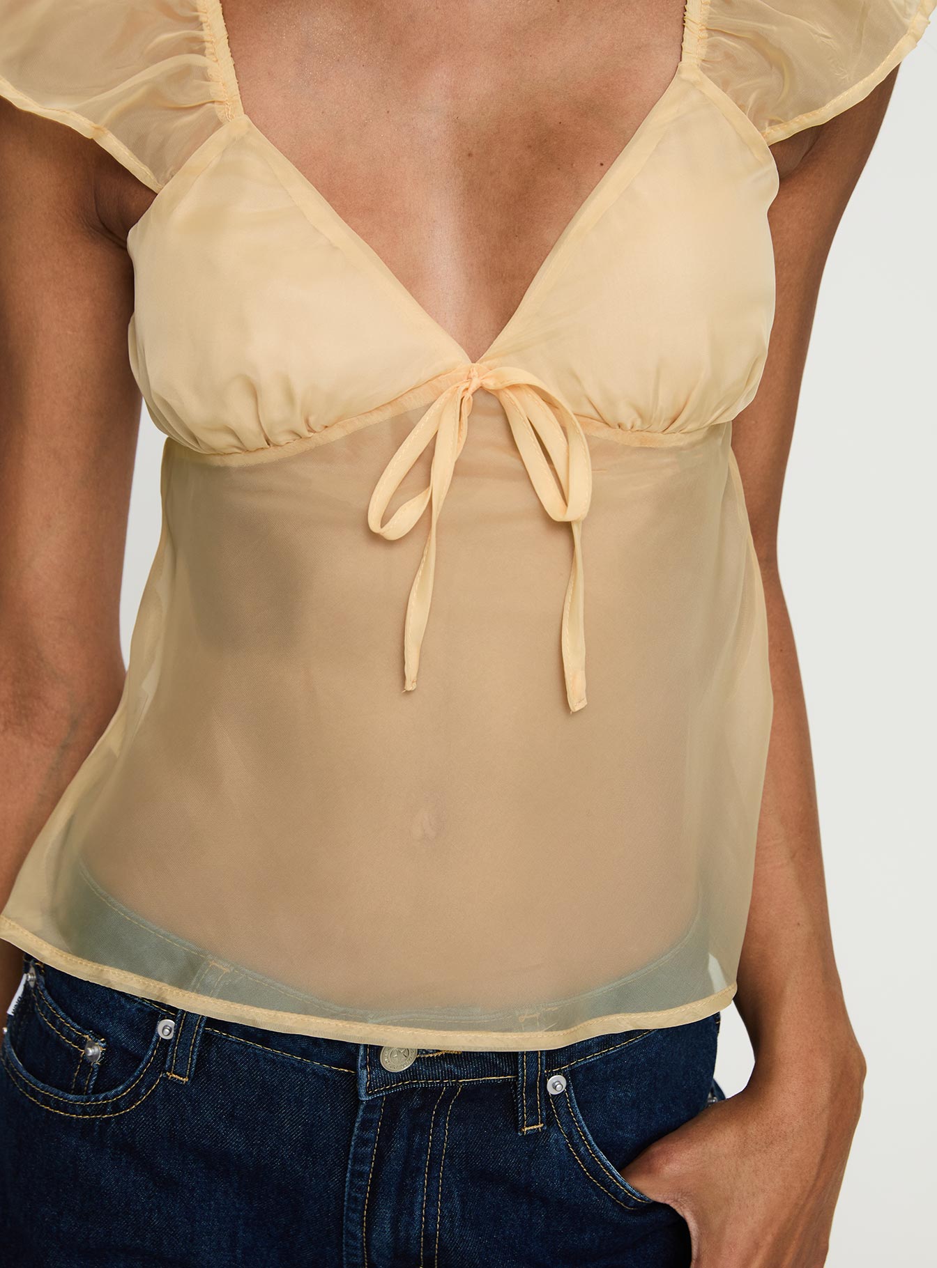 Keysia Cap Sleeve Sheer Top Apricot