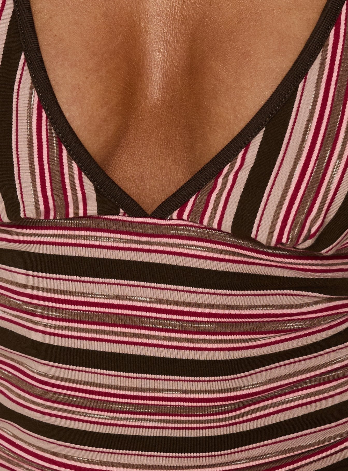 Alyza V Neck Tank Brown / Red Stripe