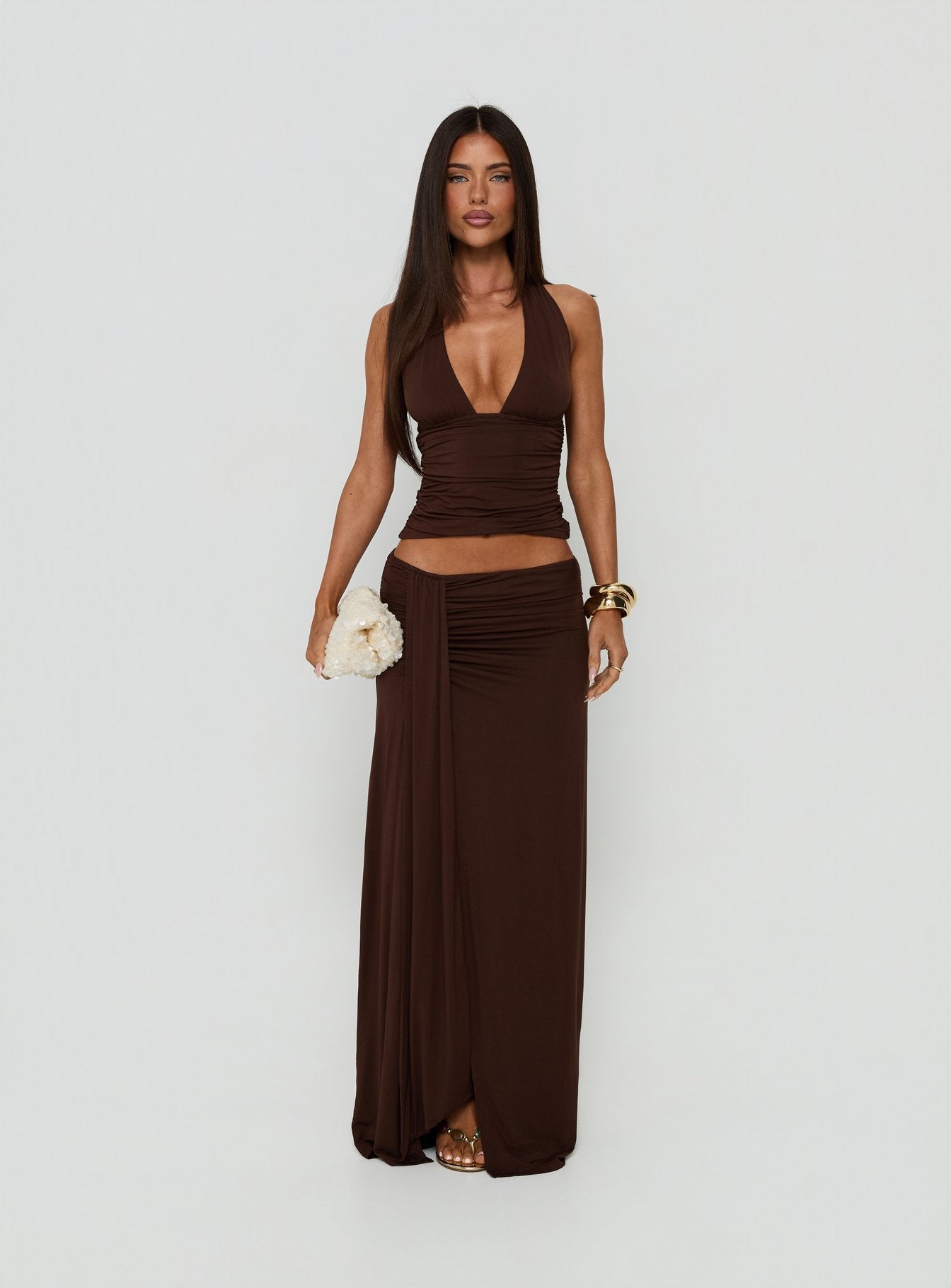 Keerah Tie Neck Halter Top Brown