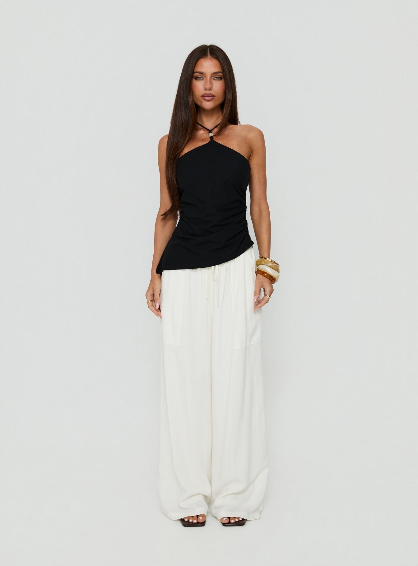 Deia Bead Detail Arrowneck Top Black