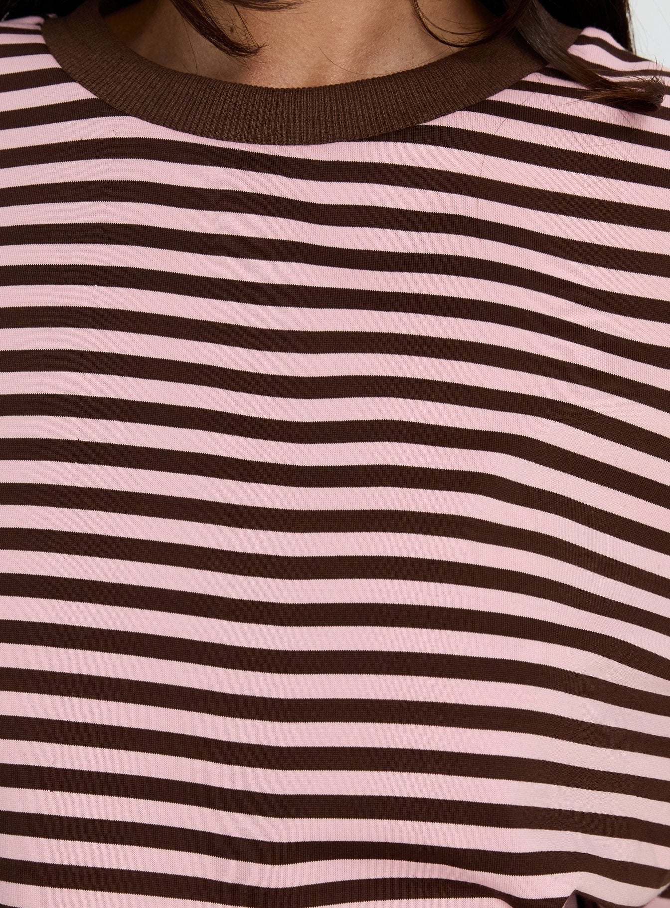 Settle Down Short Sleeve Top Pink / Brown Stripe