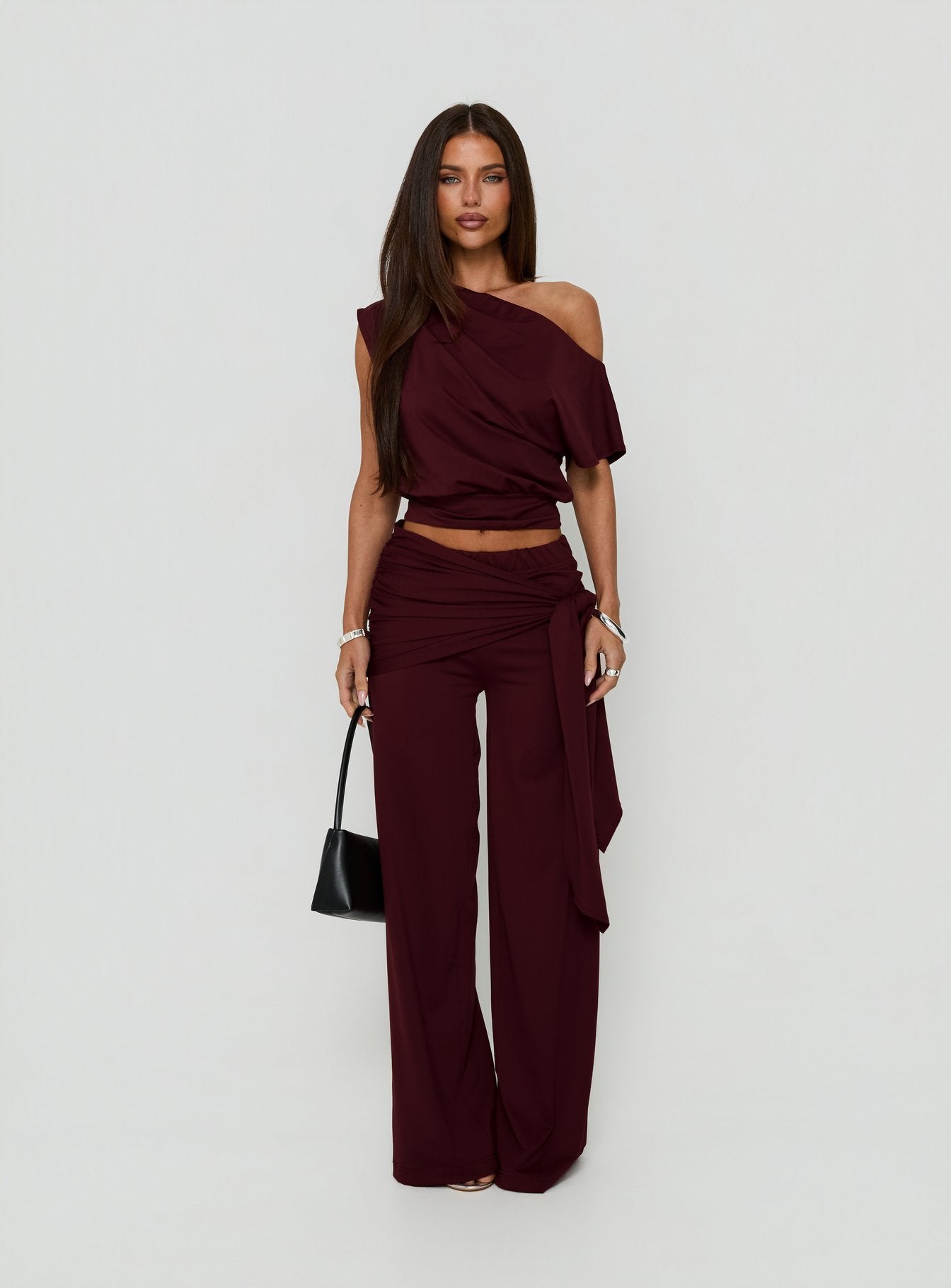 Hadlia Tie Waist Pants Burgundy
