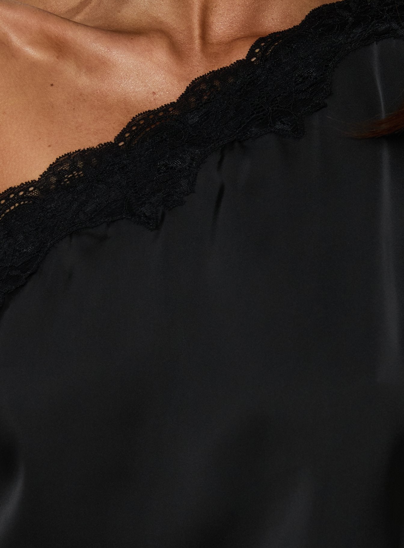 Full Send Off Shoulder Lace Trim Top Black