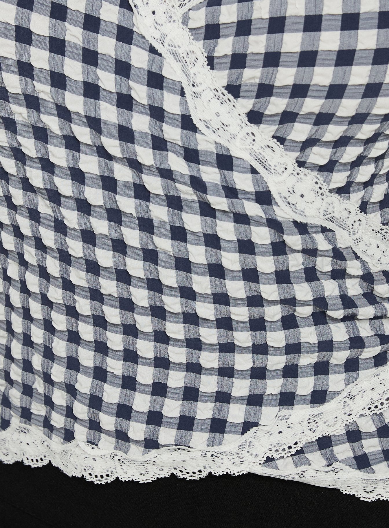 Meltwater Lace Trim Wrap Detail Top Navy Check