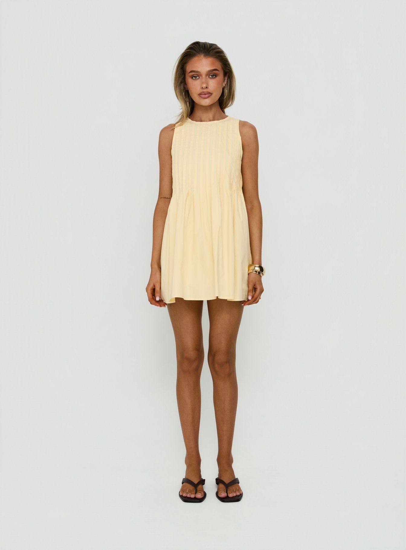 Dreamboat Pleated Mini Dress Yellow