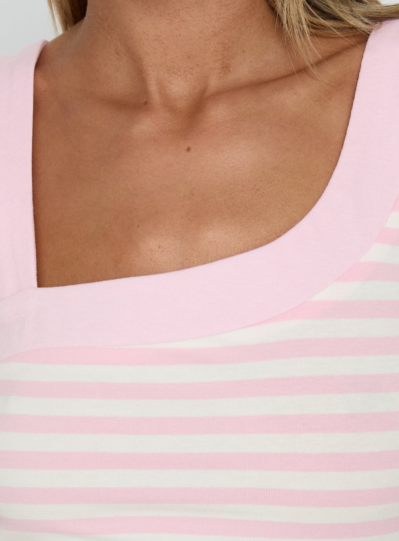True Devotion Asymmetrical Neckline Top Pink Stripe