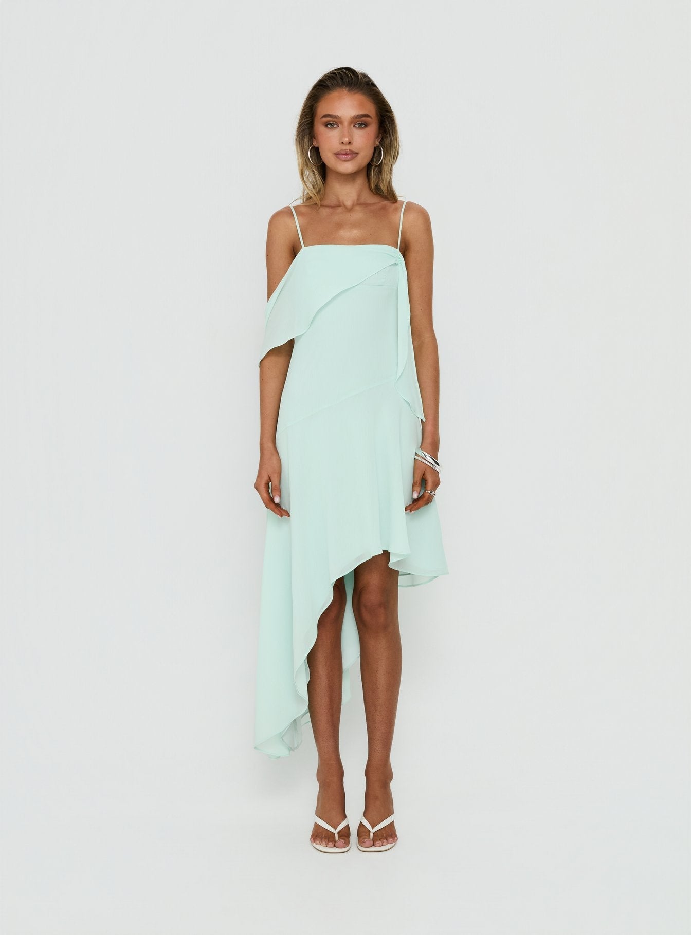 Massey Bust Draping Low Back Midi Dress Aqua
