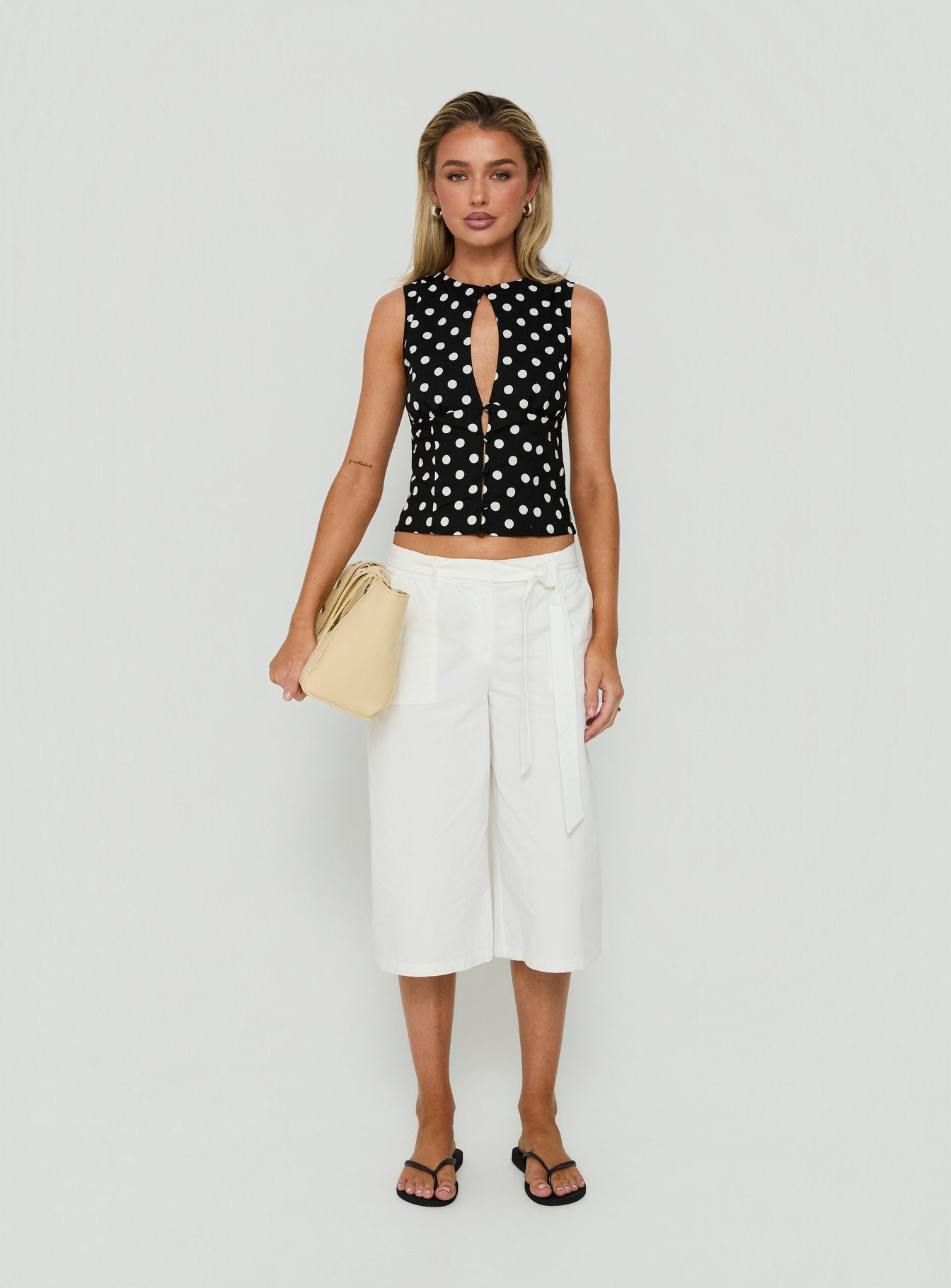Dahlea Keyhole Sleeveless Top Black Polka Dot
