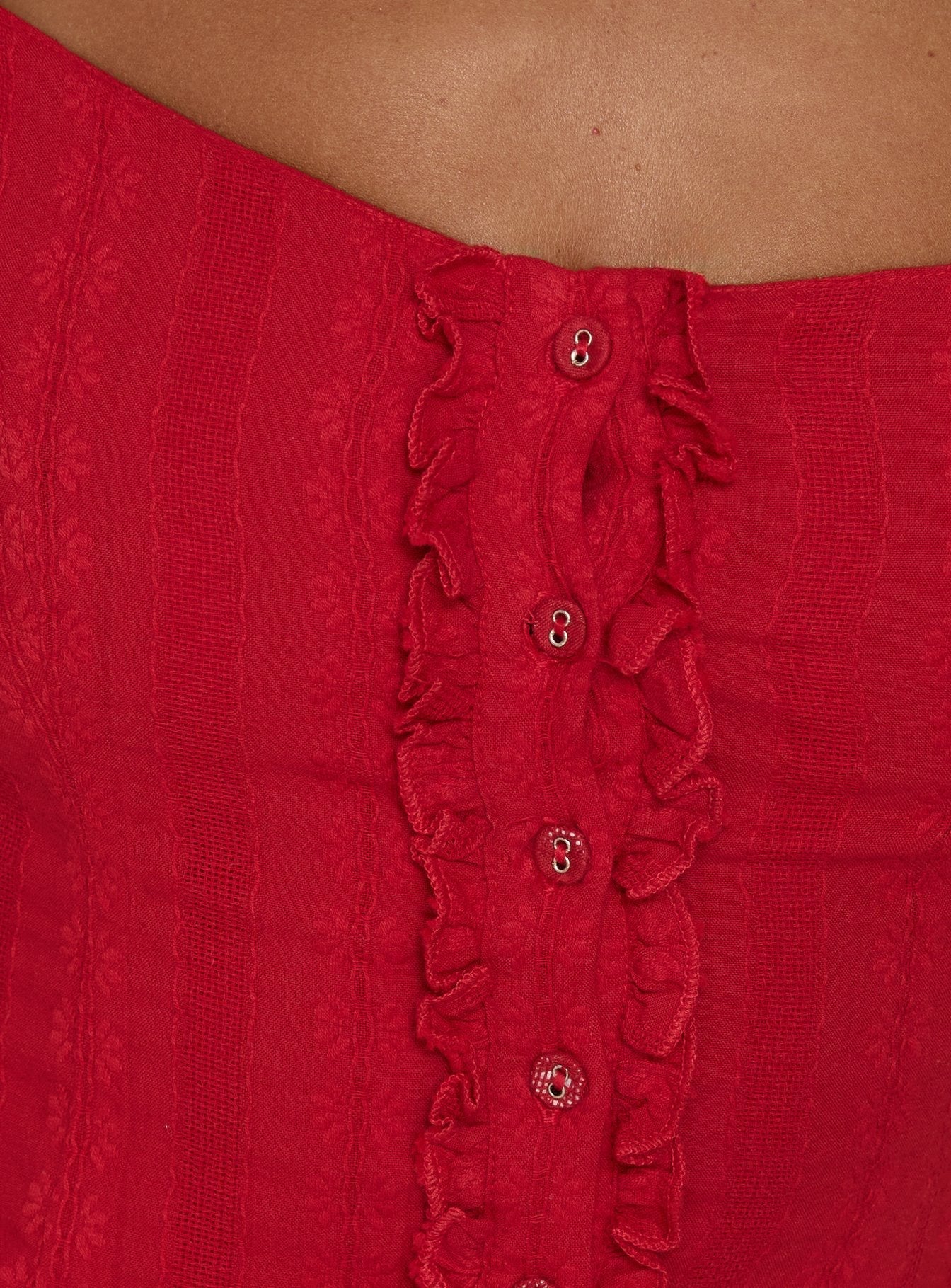 Gysella Off Shoulder Woven Top Red