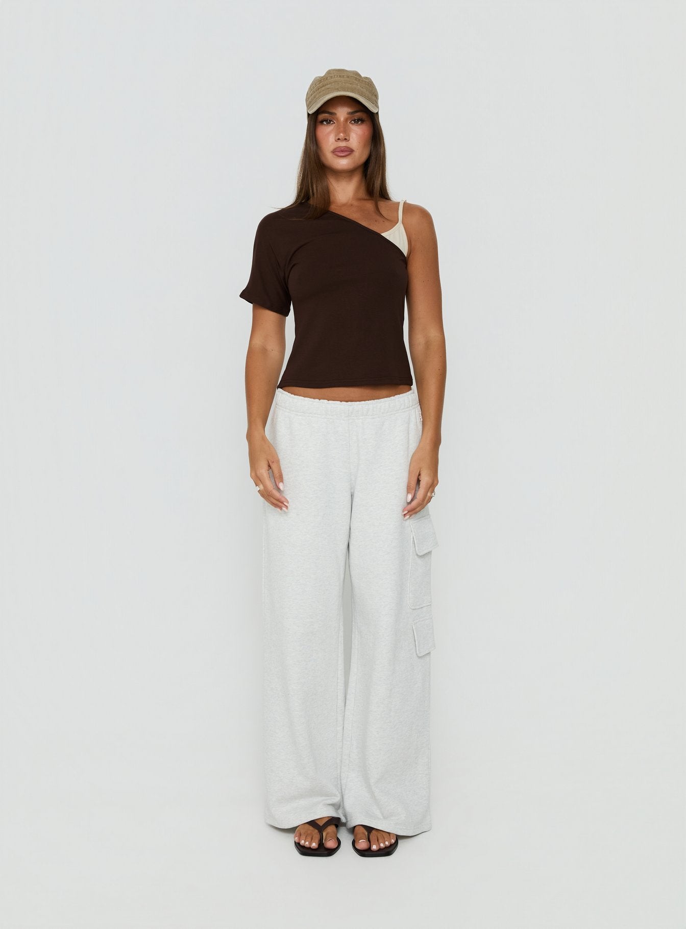 Lunea One Shoulder Contrast Top Brown / Cream
