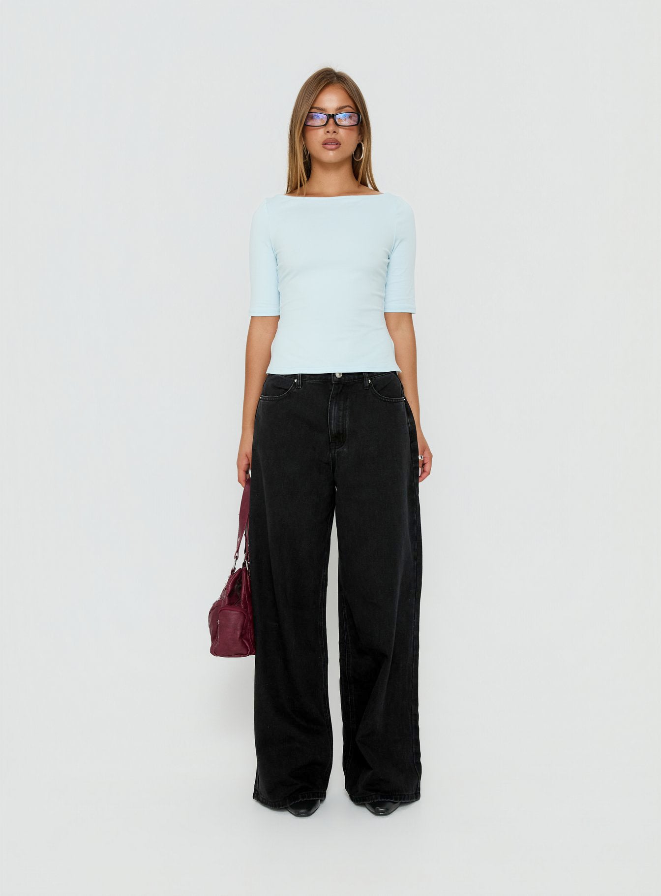 Naylor Mid Rise Wide Leg Jeans Washed Black Denim Petite