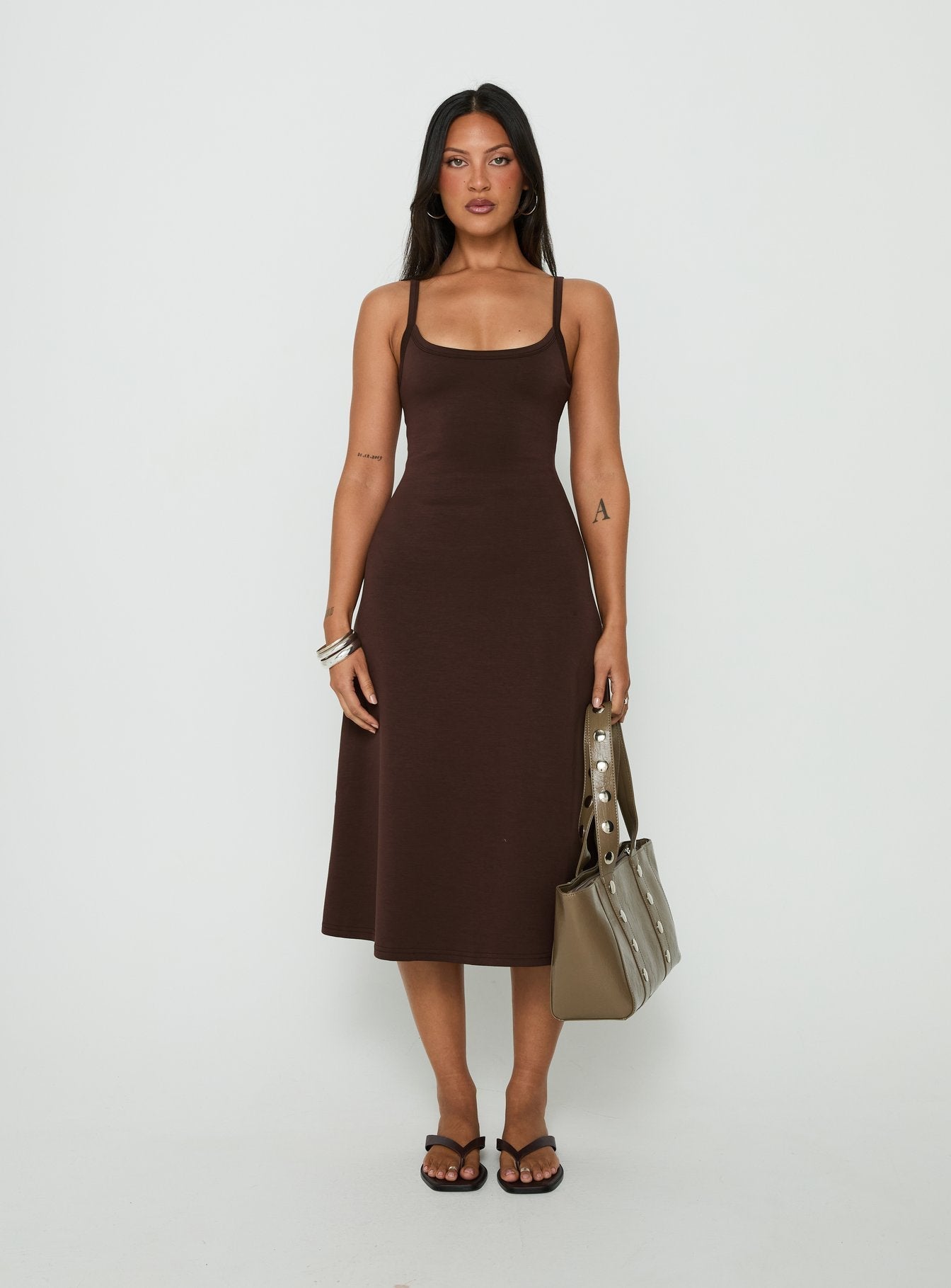Esmiana Slinky Midi Dress Chocolate