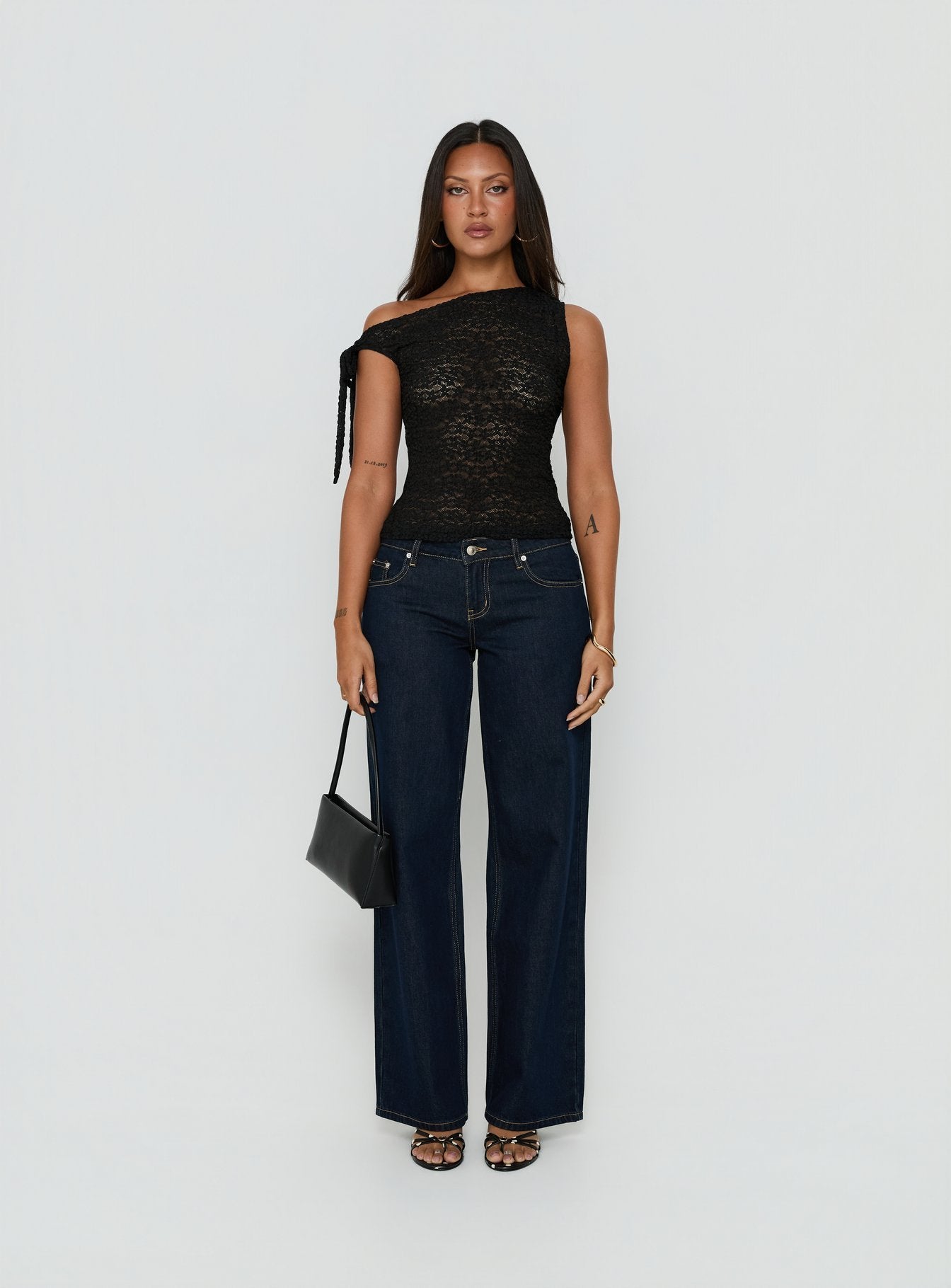 Eyla Sheer One Shoulder Top Black