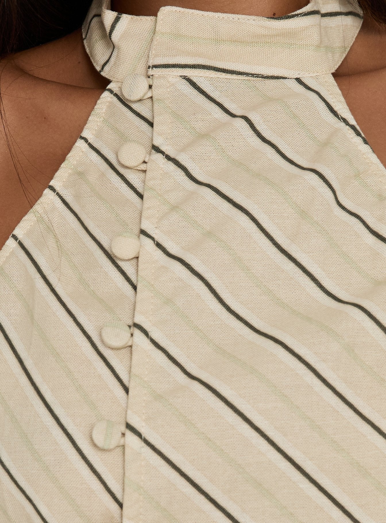 Iggya Button Detail High Neck Top Beige Stripe
