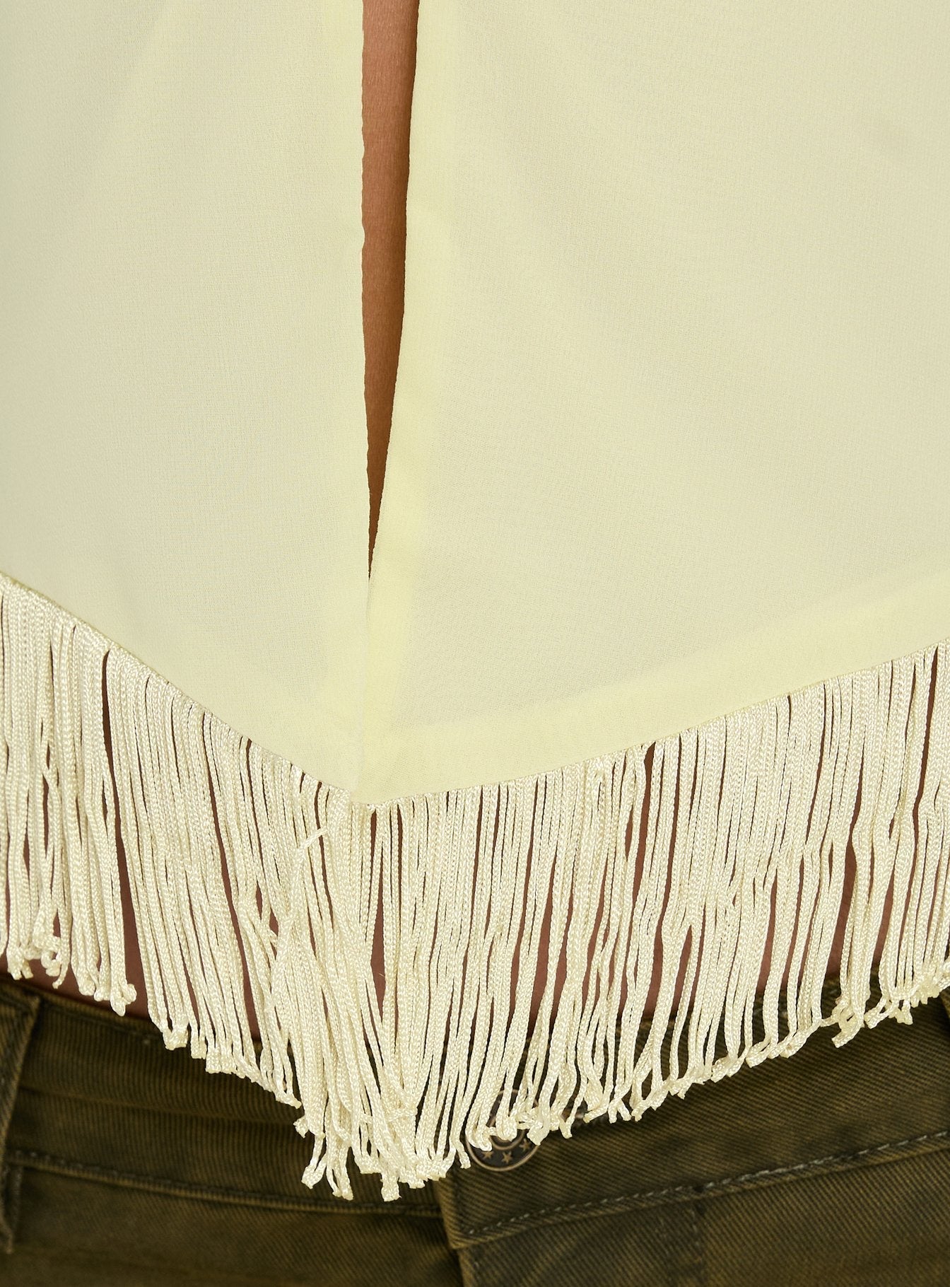 Junaya Arrowneck Fringe Detail Top Lemon