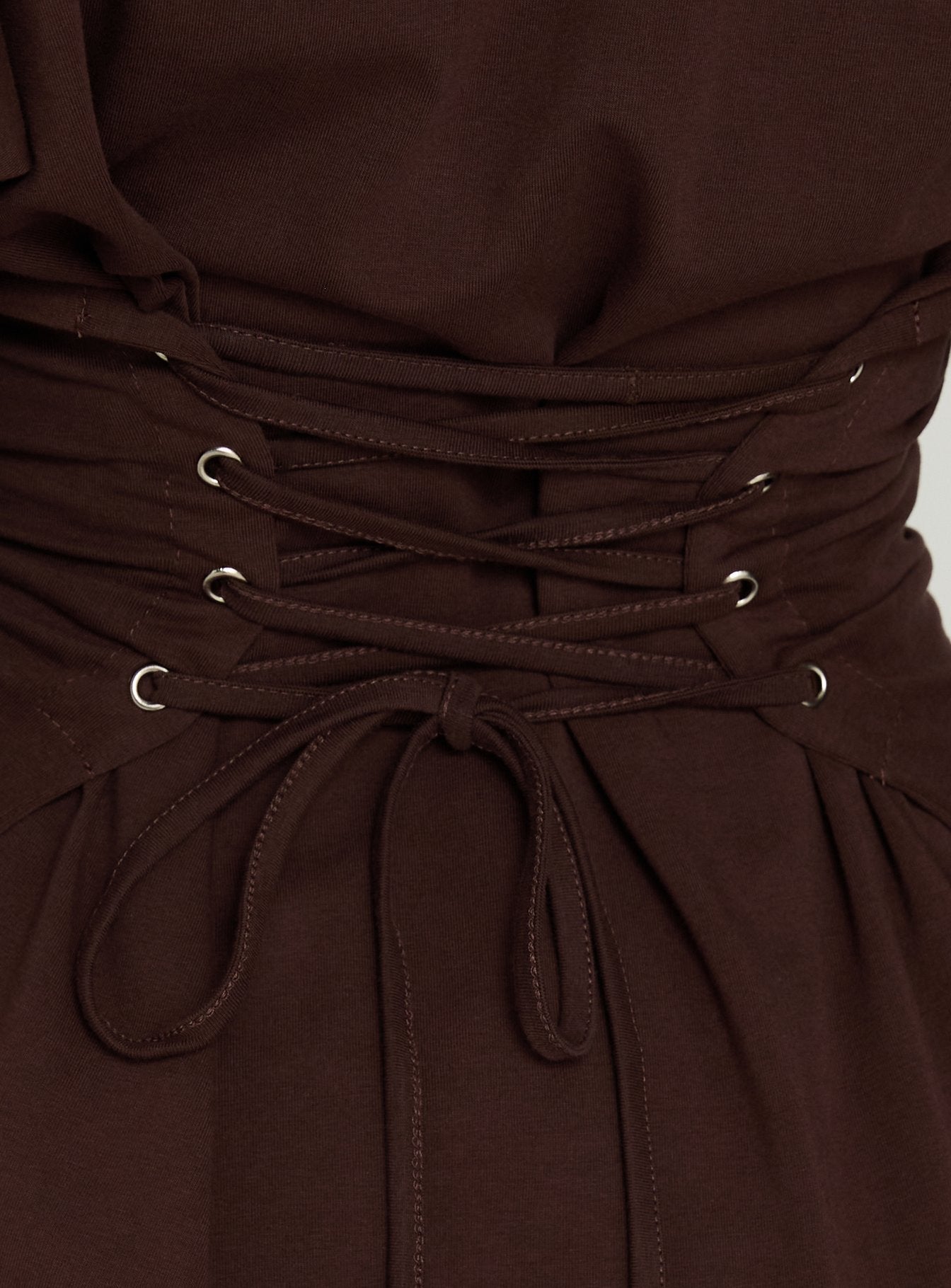 Enzia Raglan Lace Up Mini Dress Brown