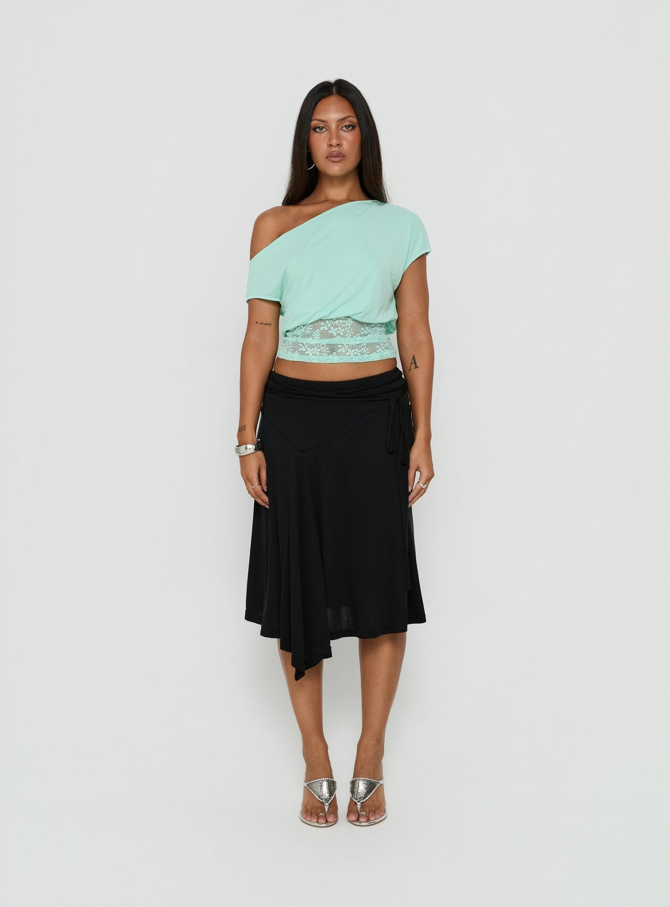 Marienna One Shoulder Lace Top Turquoise
