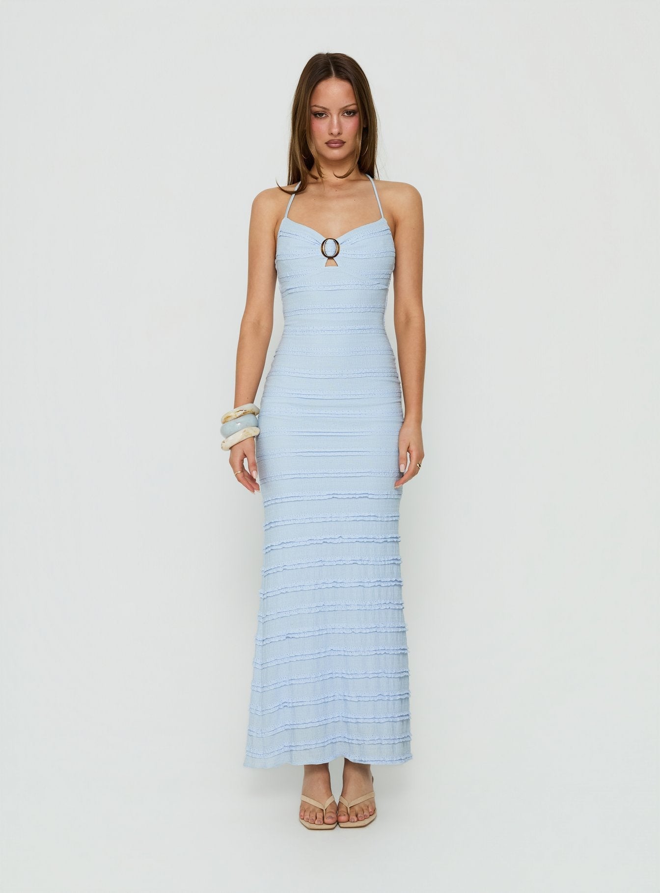 Liskaia Textured Halter Maxi Dress Blue