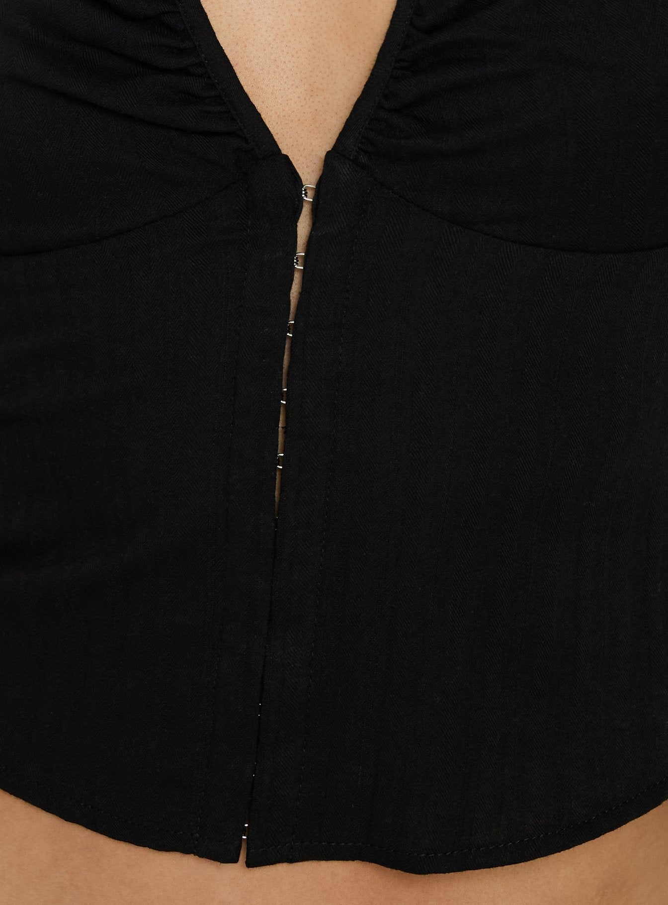 Oceanna Ruched Short Sleeve Collared Top Black