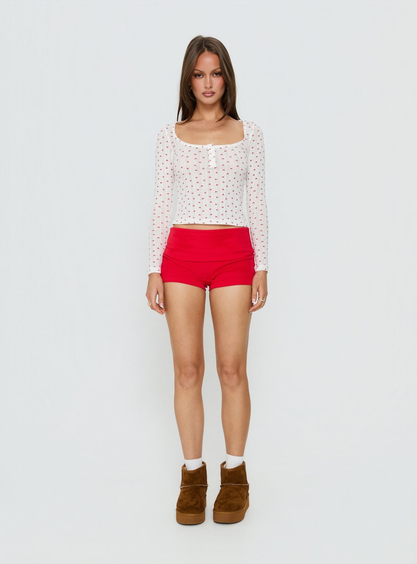 Sleepytea Pointelle Sleep Long Sleeve Top White / Red