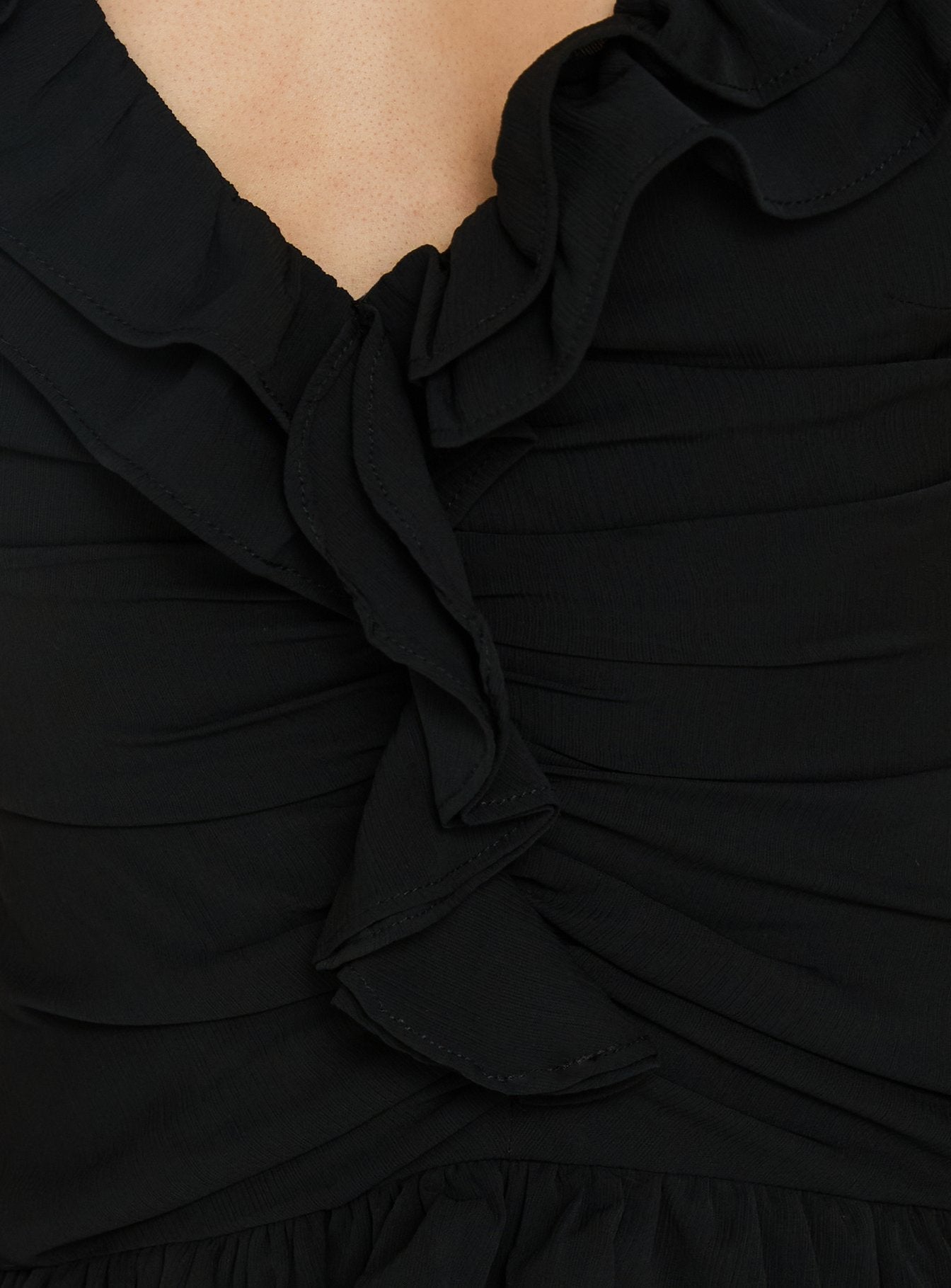 Fawnia Frill Ruched Mini Dress Black