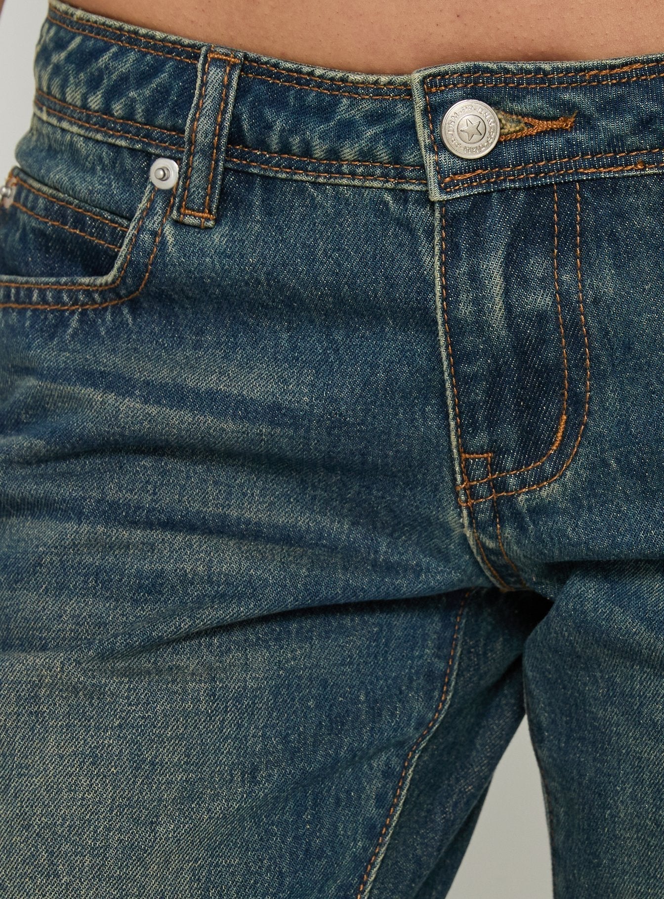 Ceilea Ultra Low Rise Denim Capri Pants Dirty Blue
