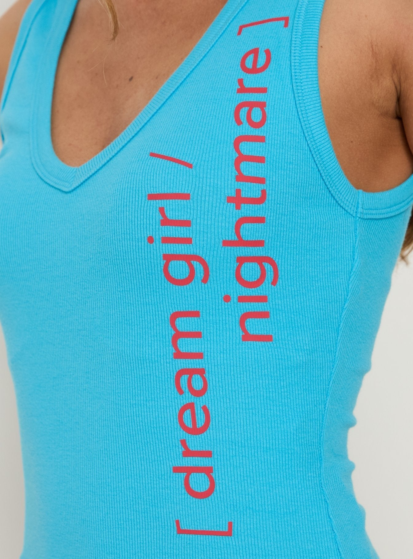 Dreamgirl Nightmare Graphic V Neck Tank Blue