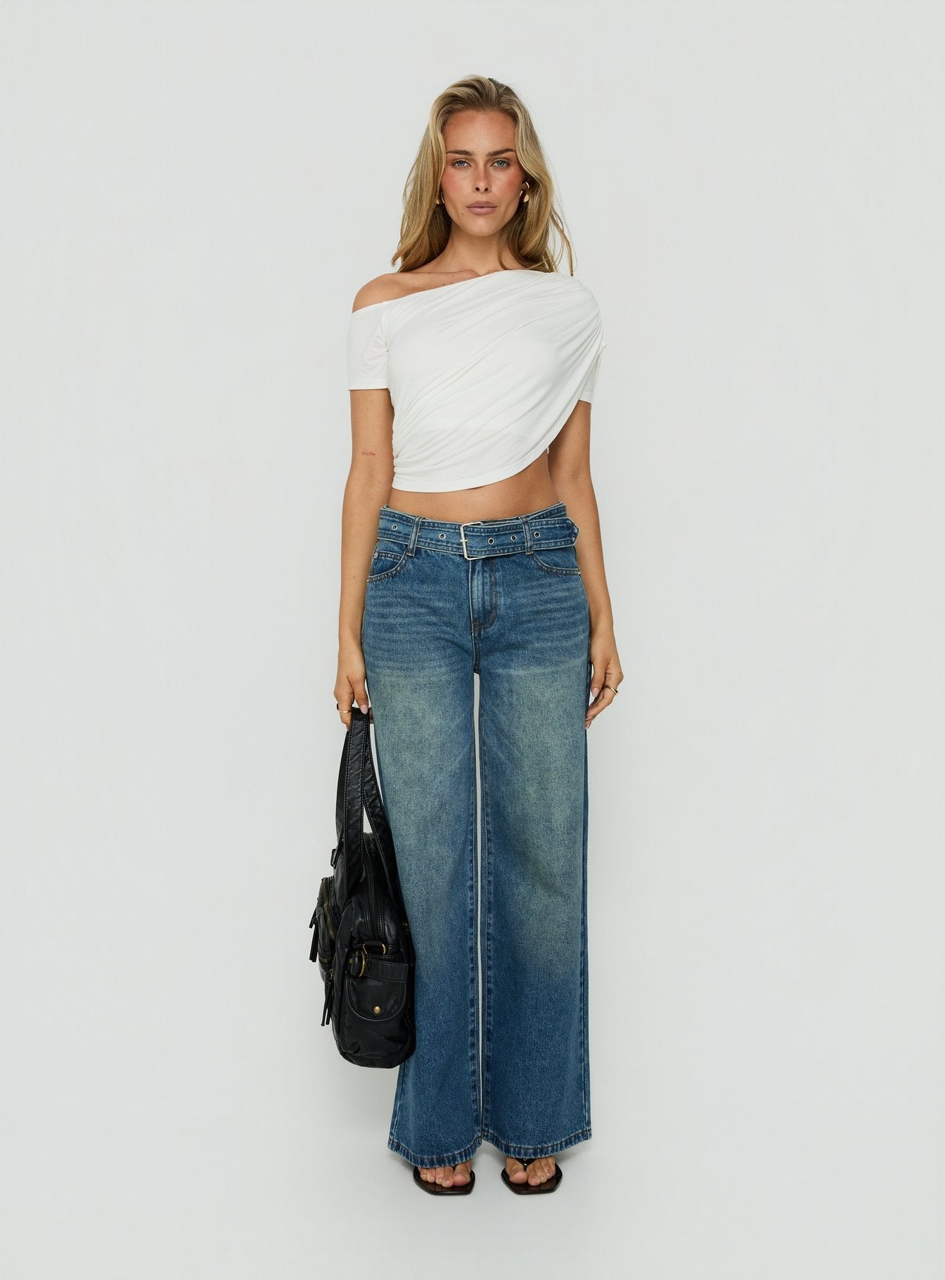 Charlotta Low Rise Super Baggy Jeans Mid Blue