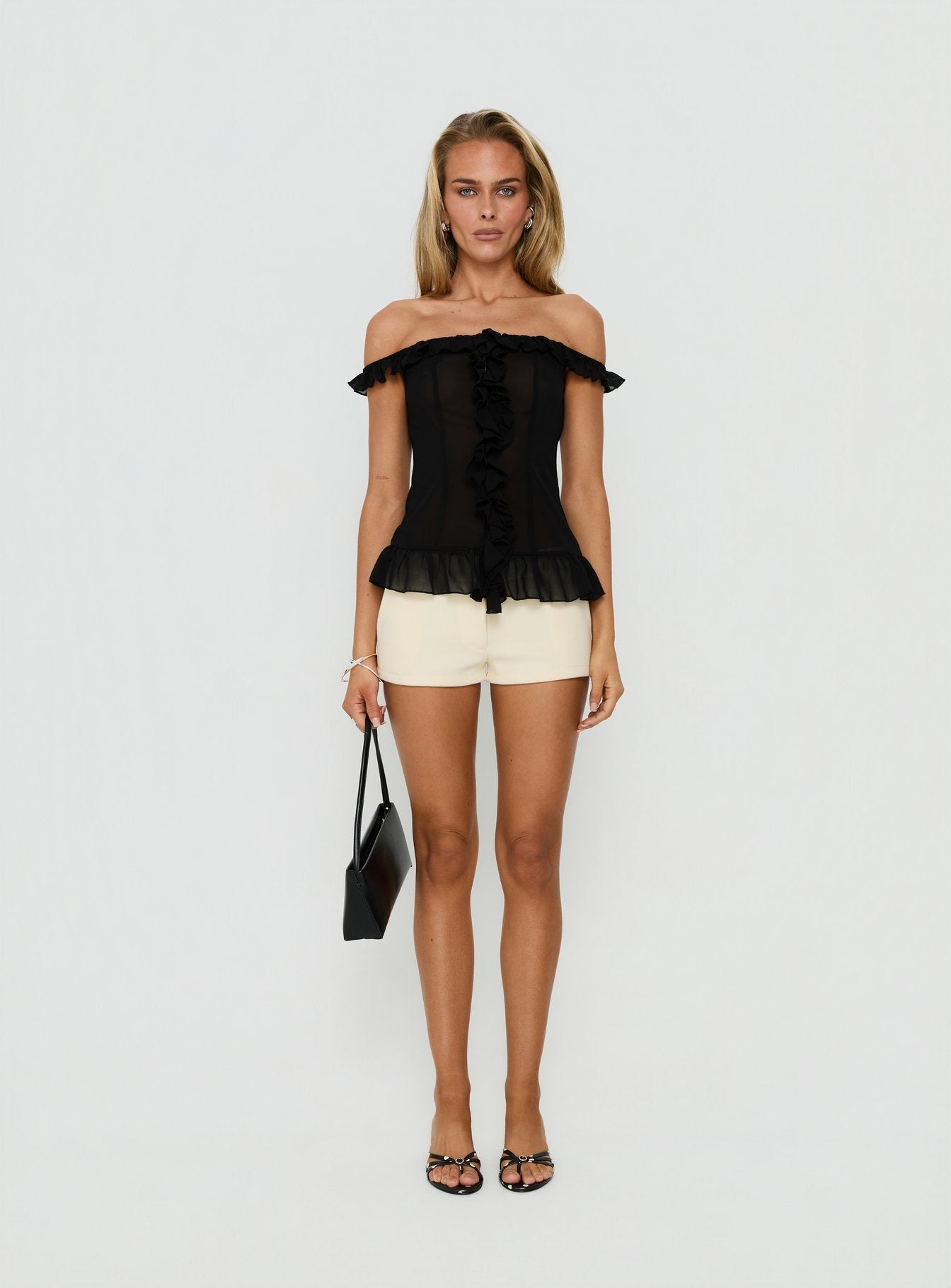 Nivelle Frill Detail Off Shoulder Top Black
