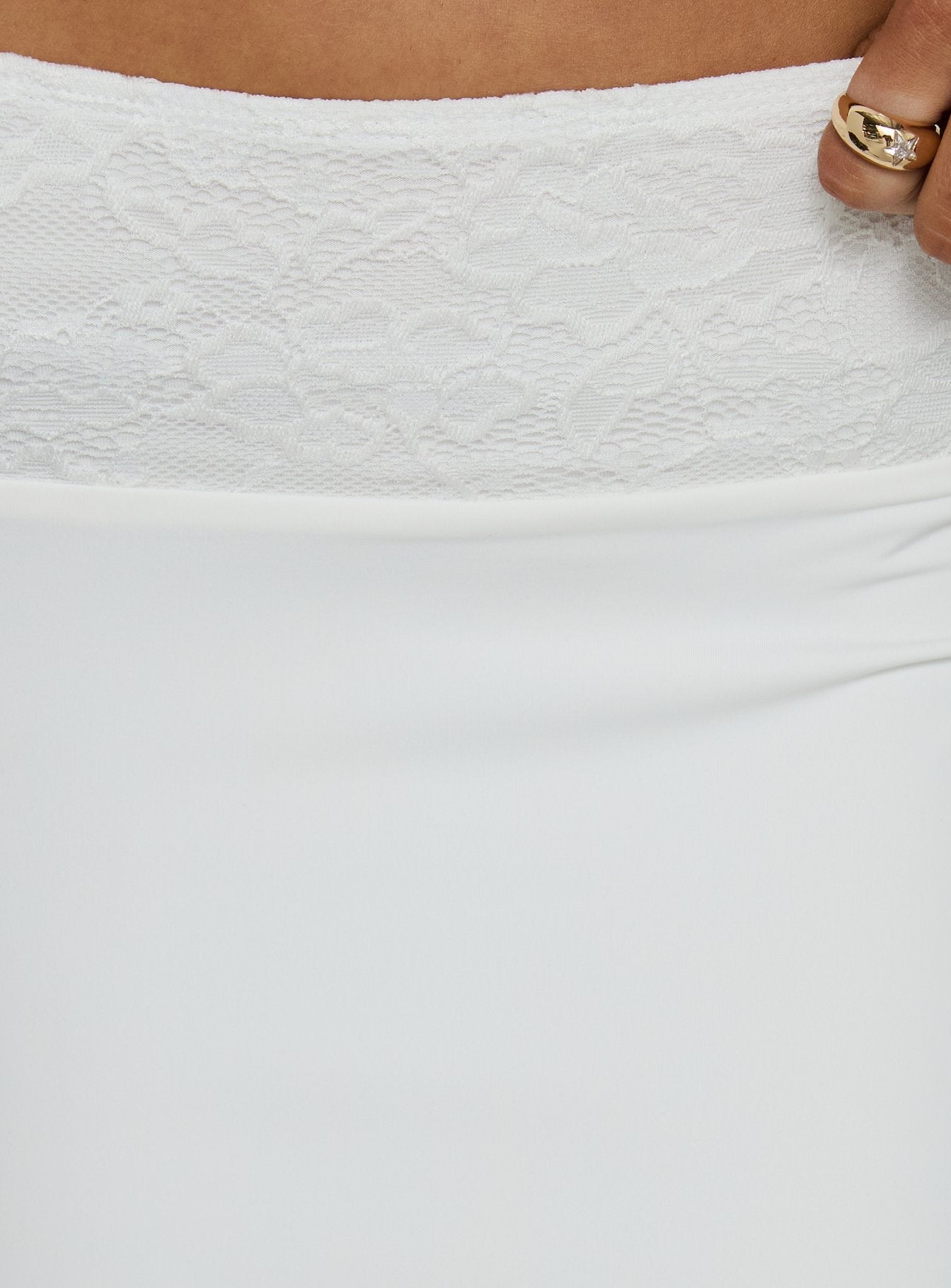 Zenaide Lace Detail Midi Skirt White