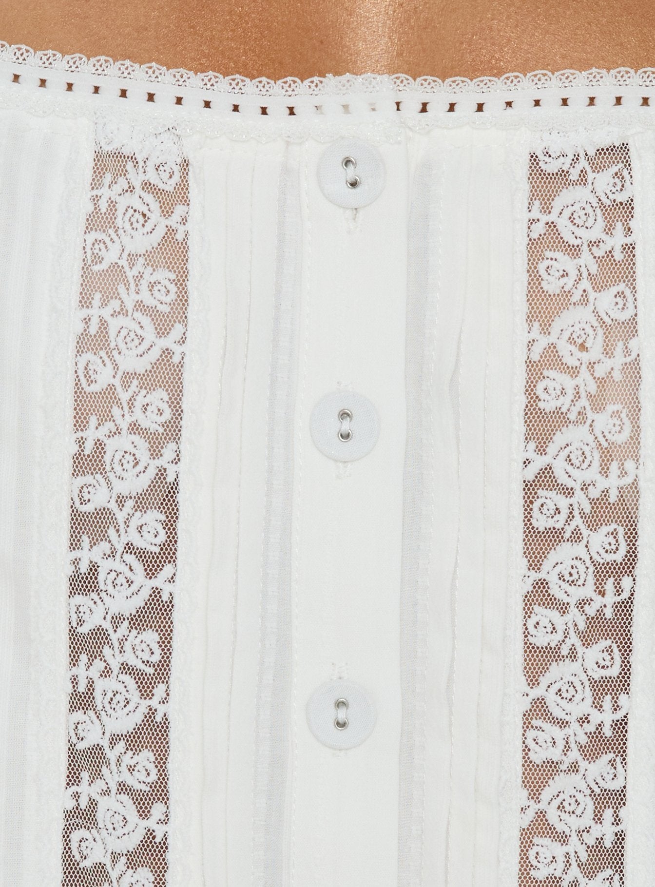 Safire Lace Trim Frill Babydoll Top Off White