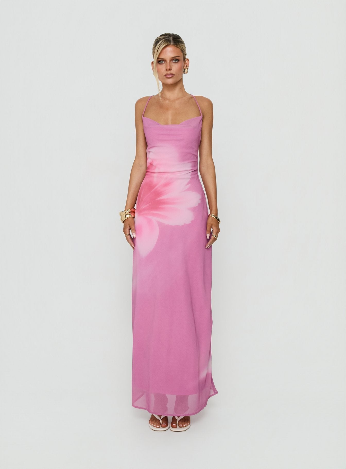 Coletta Cowl Neck Maxi Dress Pink Floral
