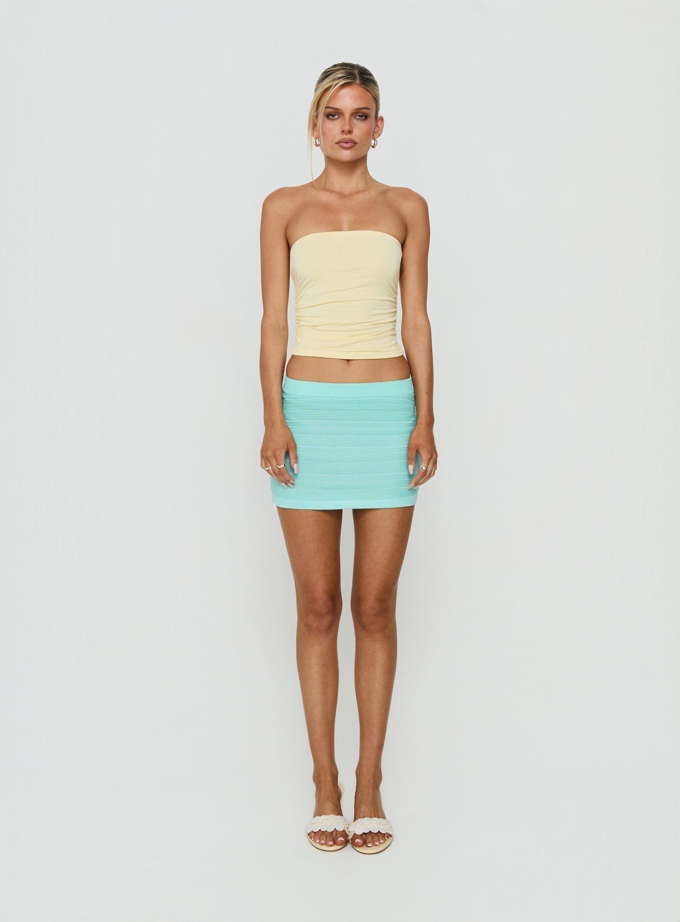 Qwin Knit Mini Skirt Aqua