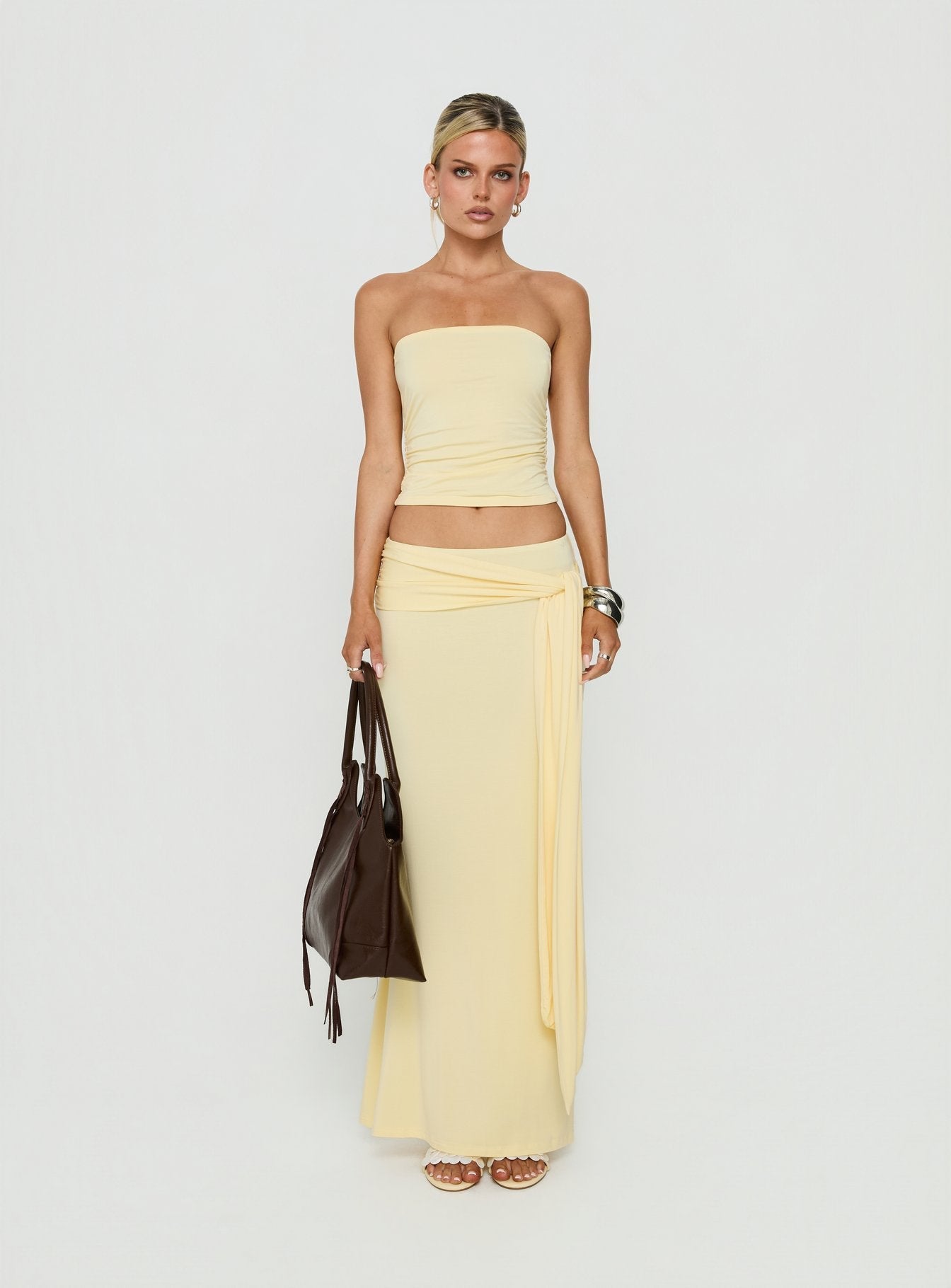 Aymee Tie Detail Maxi Skirt Yellow