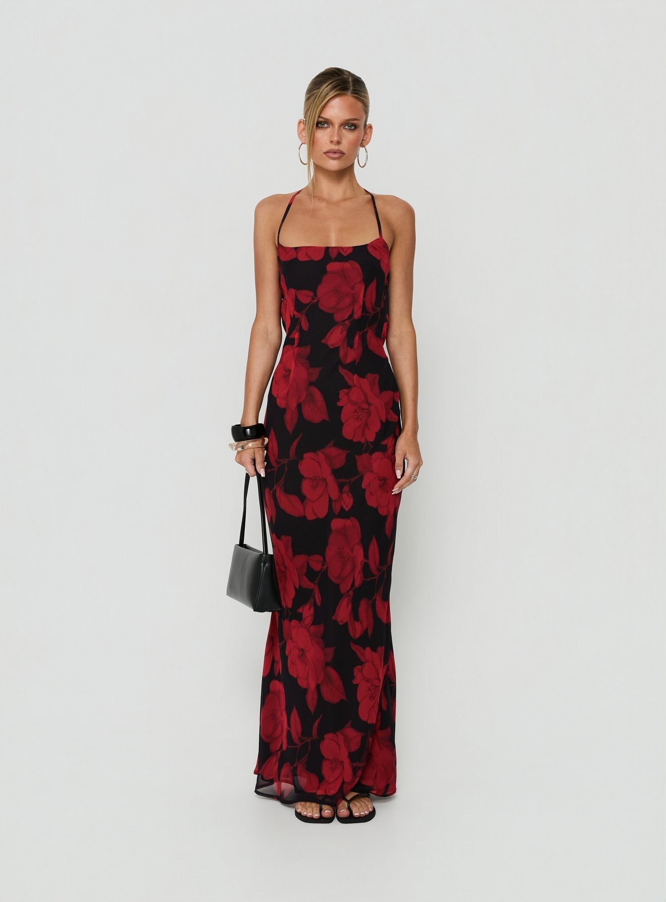 Bishopp Tie Back Maxi Dress Red Floral