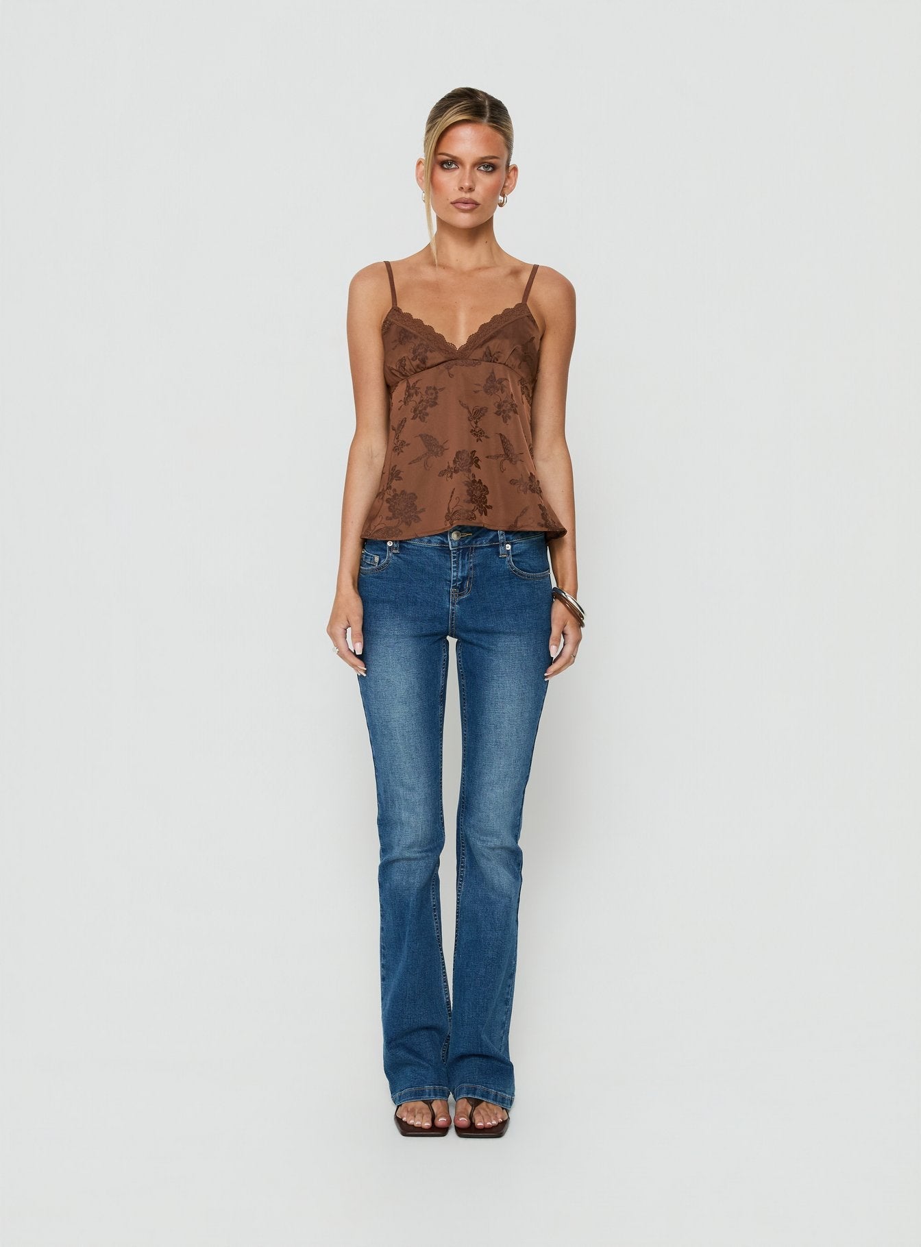 Had Me At Hello Lace Trim Floral Detail Top Chocolate