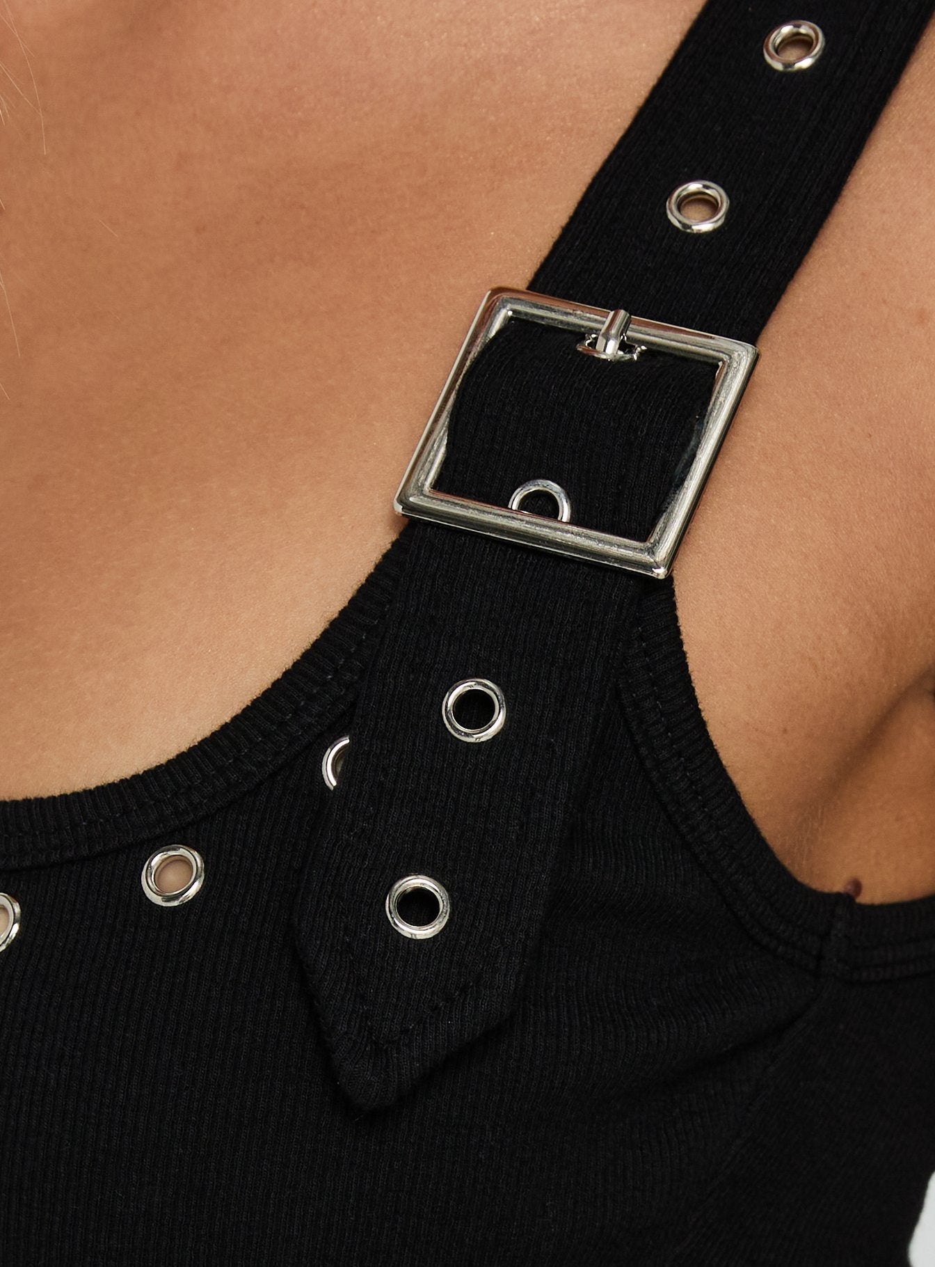 Aylani Buckle Eyelet Tank Top Black