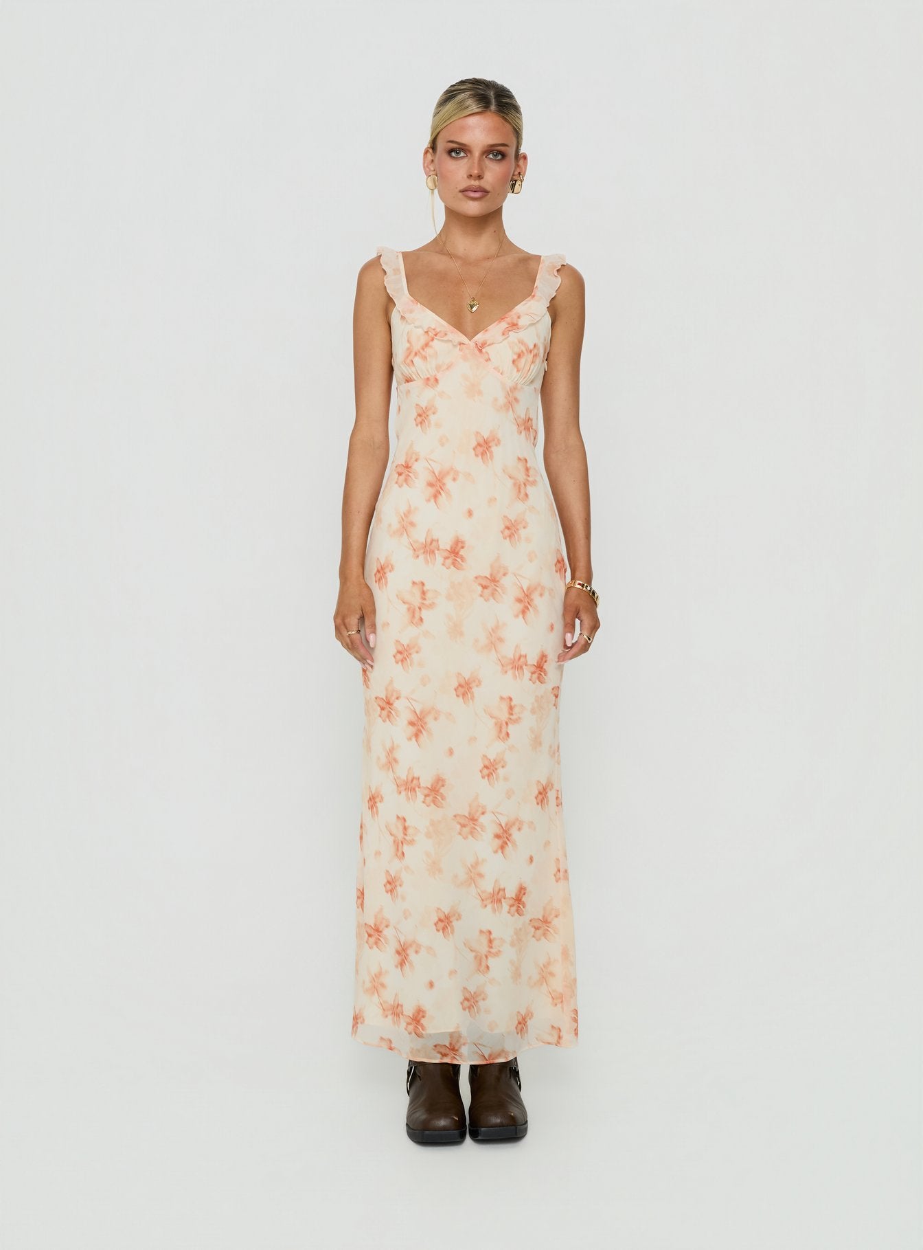 Aymi Frill Bust Detail Maxi Dress Multi Floral